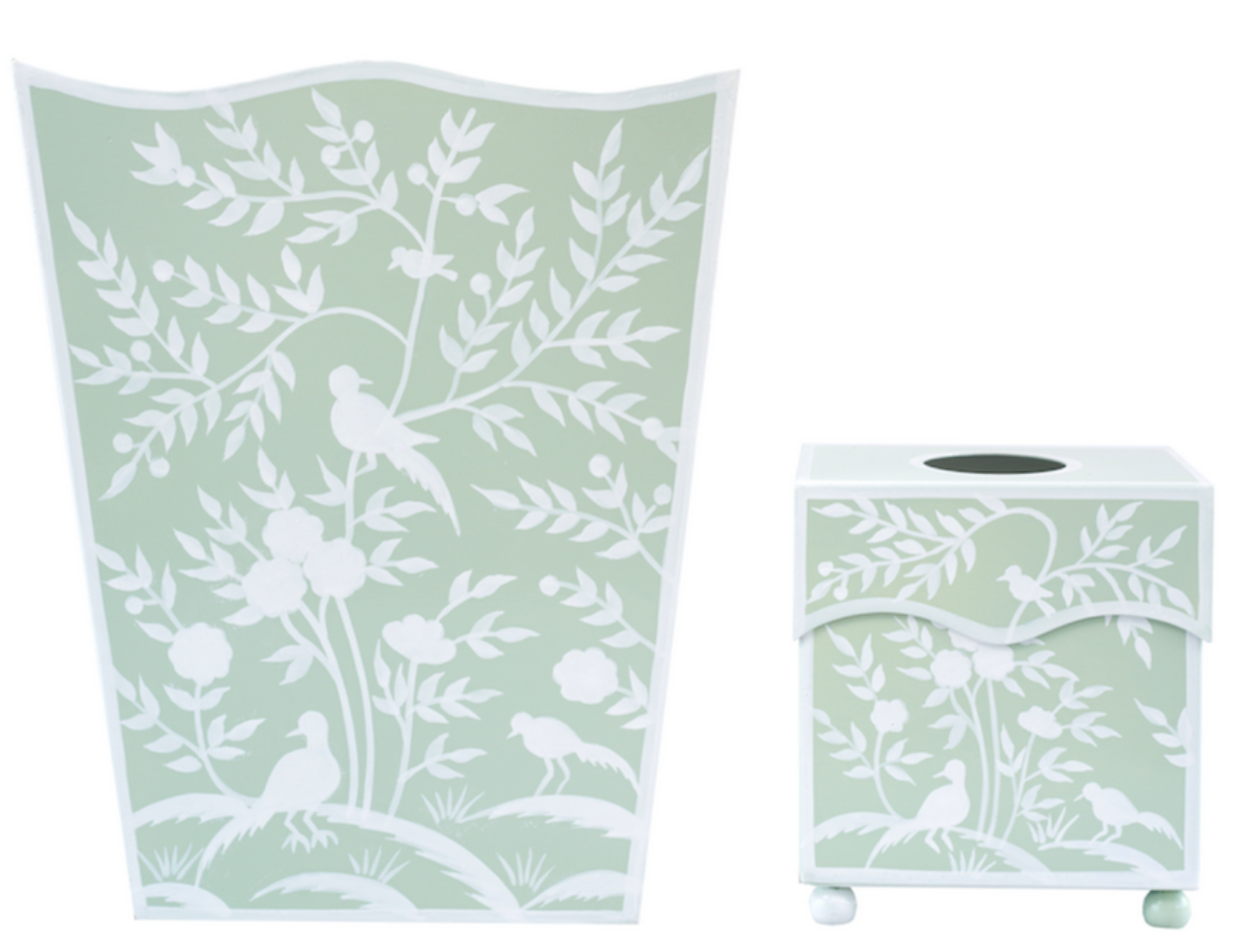 Green Bird & Vine Wastepaper Basket & Tissue (3 Options)