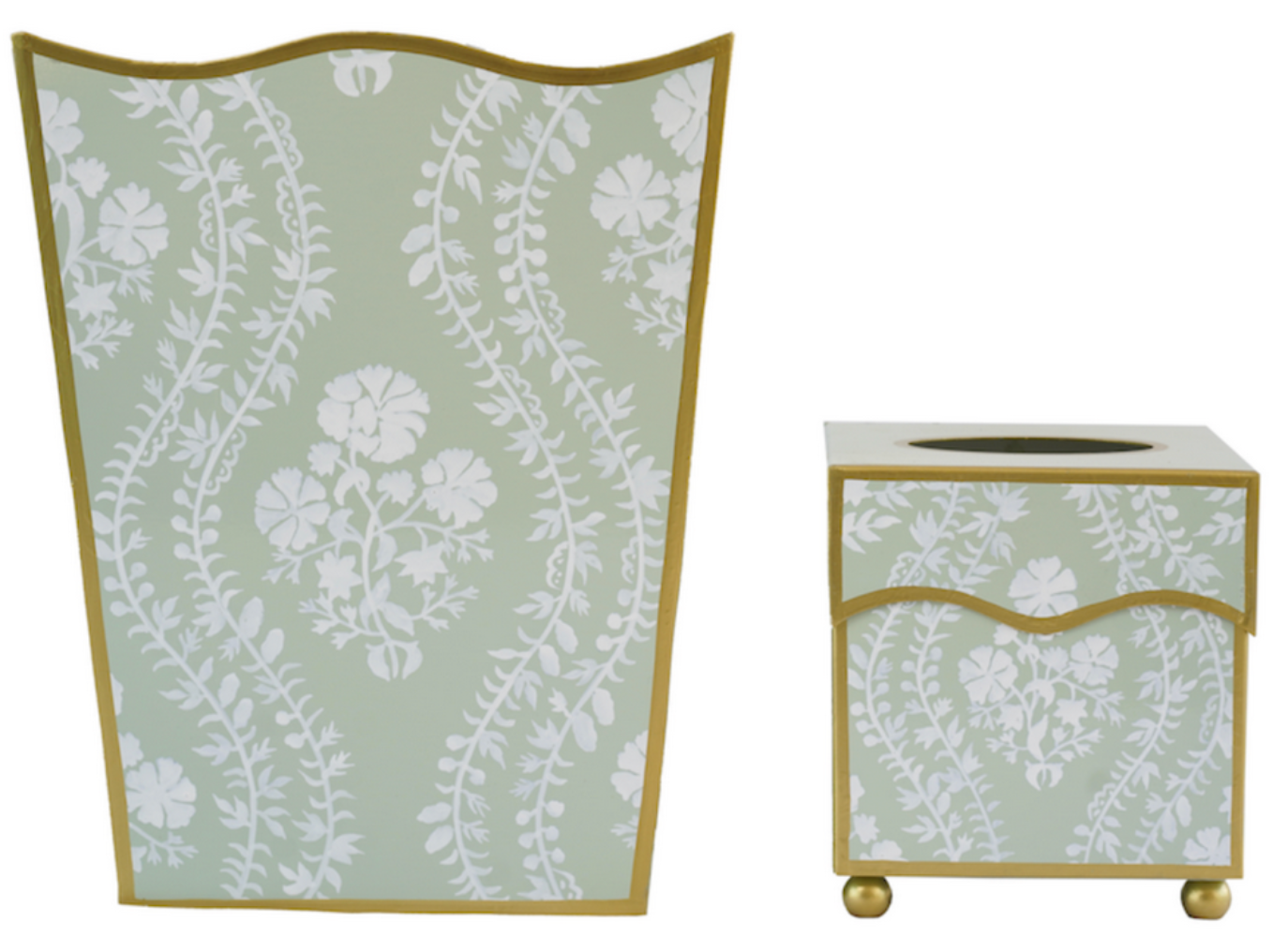 Sage Green Floral Trellis Wastepaper Basket & Tissue (3 Options)