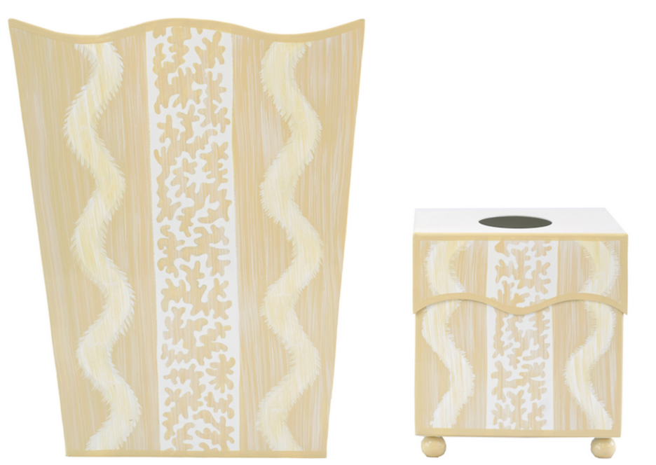 Yellow Ikat Wastepaper Basket & Tissue