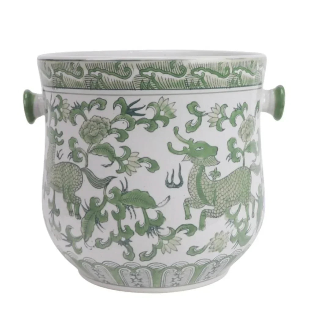 Green & White Bamboo Handle Ice Bucket - The Mayfair Hall