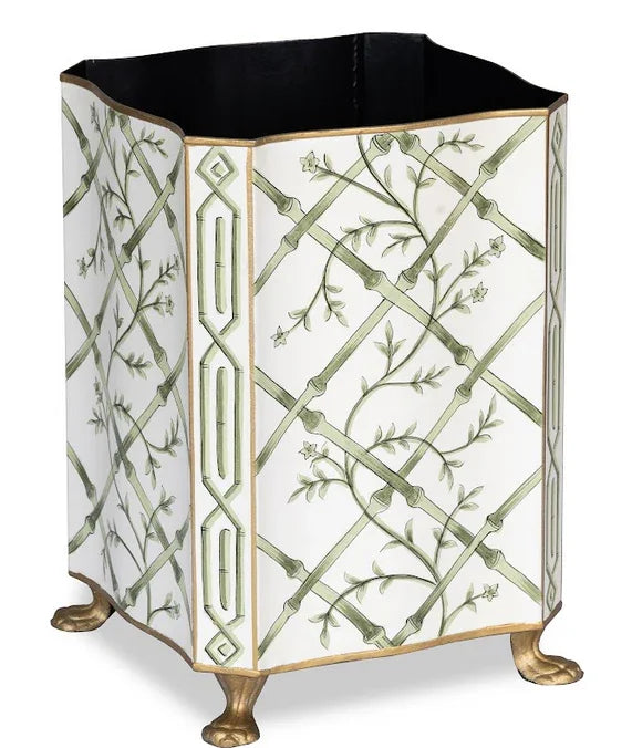 Green Bamboo & Floral Tissue Holder and Wastepaper Basket - The Mayfair Hall