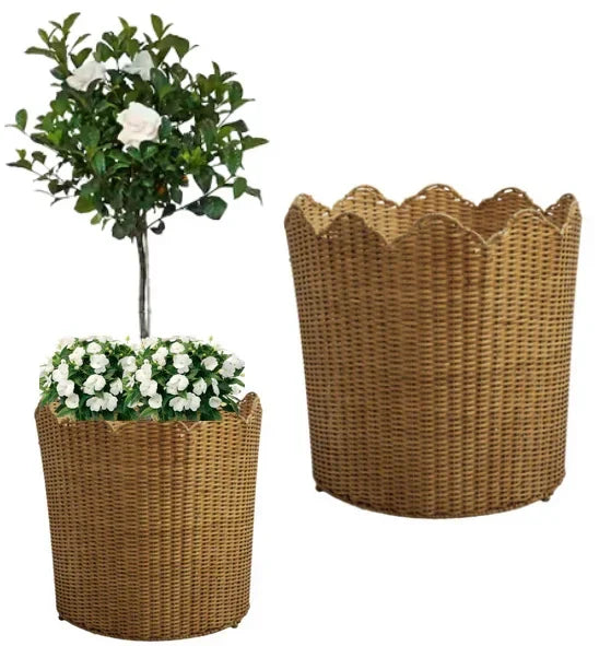 Wicker Floor Planter in Natural with Scalloped Rim - The Mayfair Hall