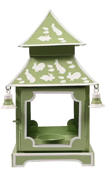 Pagoda Lantern Grass Green and White with Bunny Design - The Mayfair Hall
