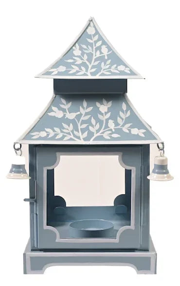 Soft Blue & White Bird & Vine Pagoda Lantern - The Mayfair Hall