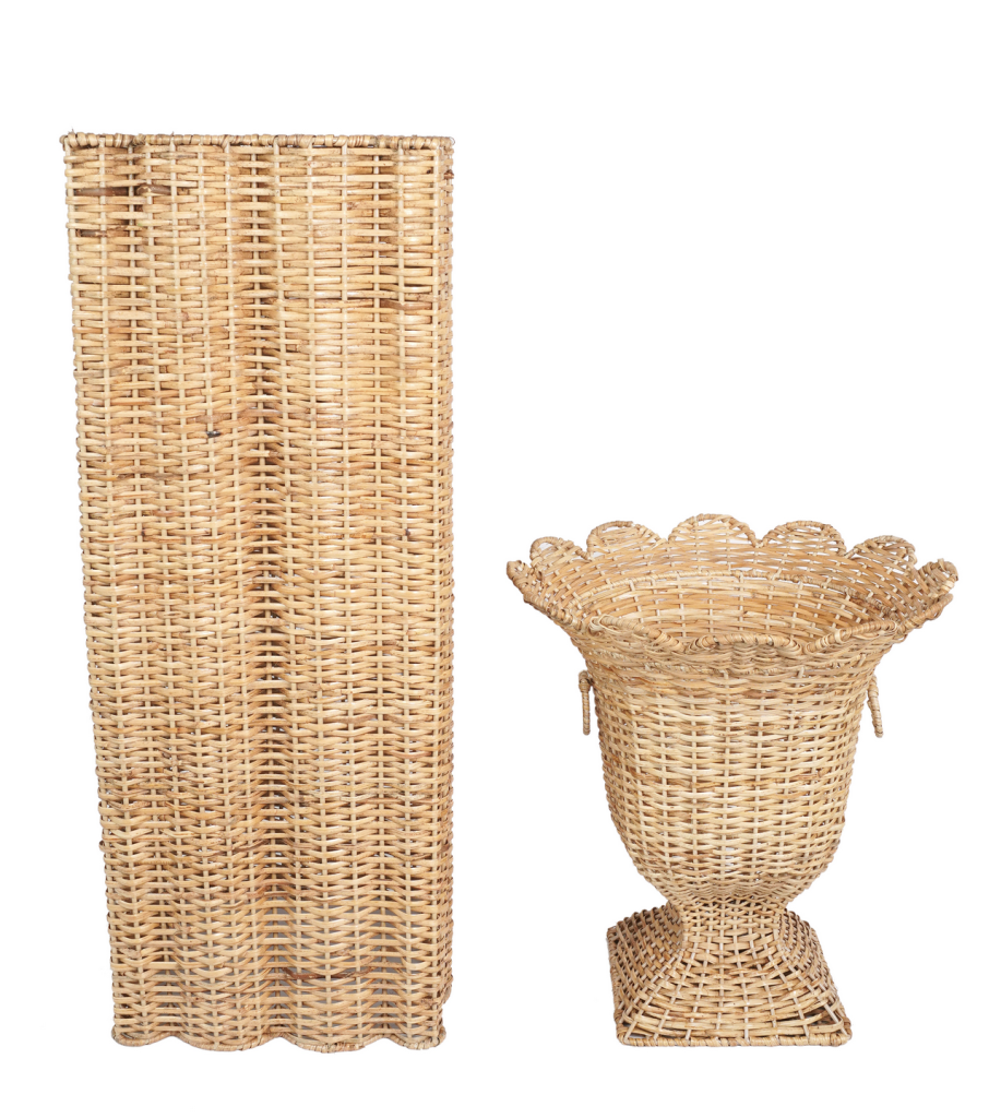 Square Scalloped Wicker Urn and Pedestal (3 Options)