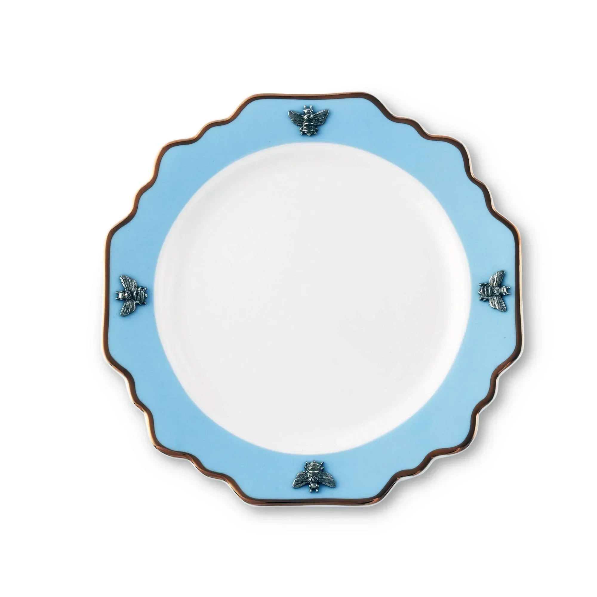 Bee Bone China Dessert / Salad Plate Blue with Gold Rim - The Mayfair Hall