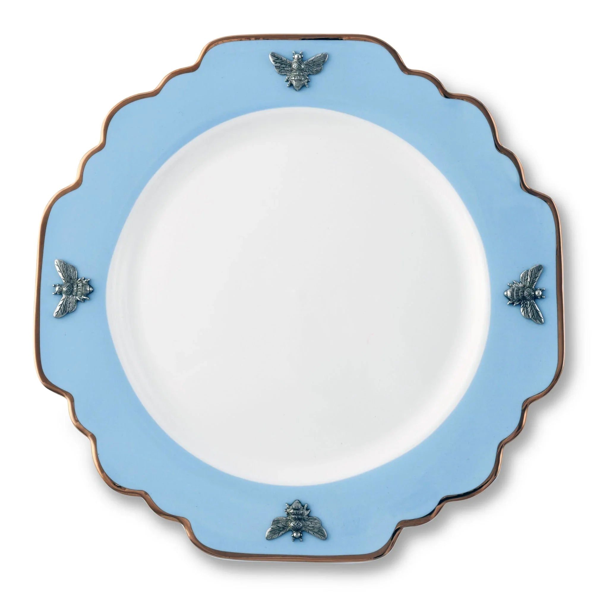 Bee Bone China Dinner Plate Blue with Gold Rim - The Mayfair Hall