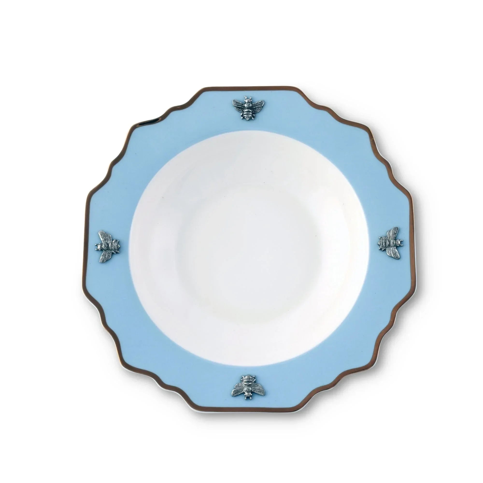 Bee Bone China Soup Plate Blue with Gold Rim - The Mayfair Hall