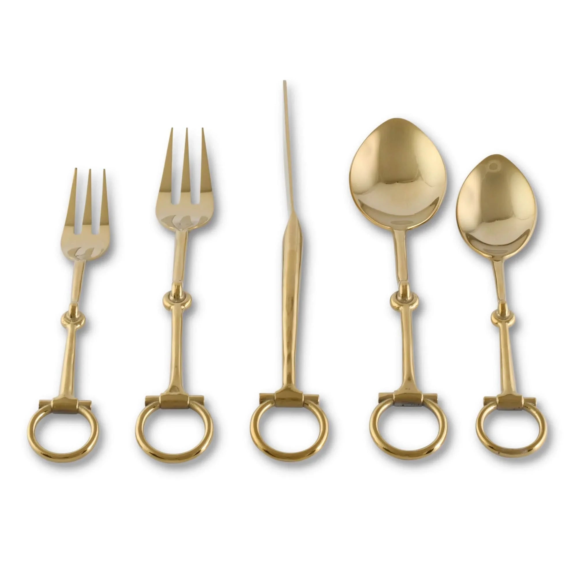 Bit Five piece Flatware Set - Stainless Steel Shiny Gold - The Mayfair Hall
