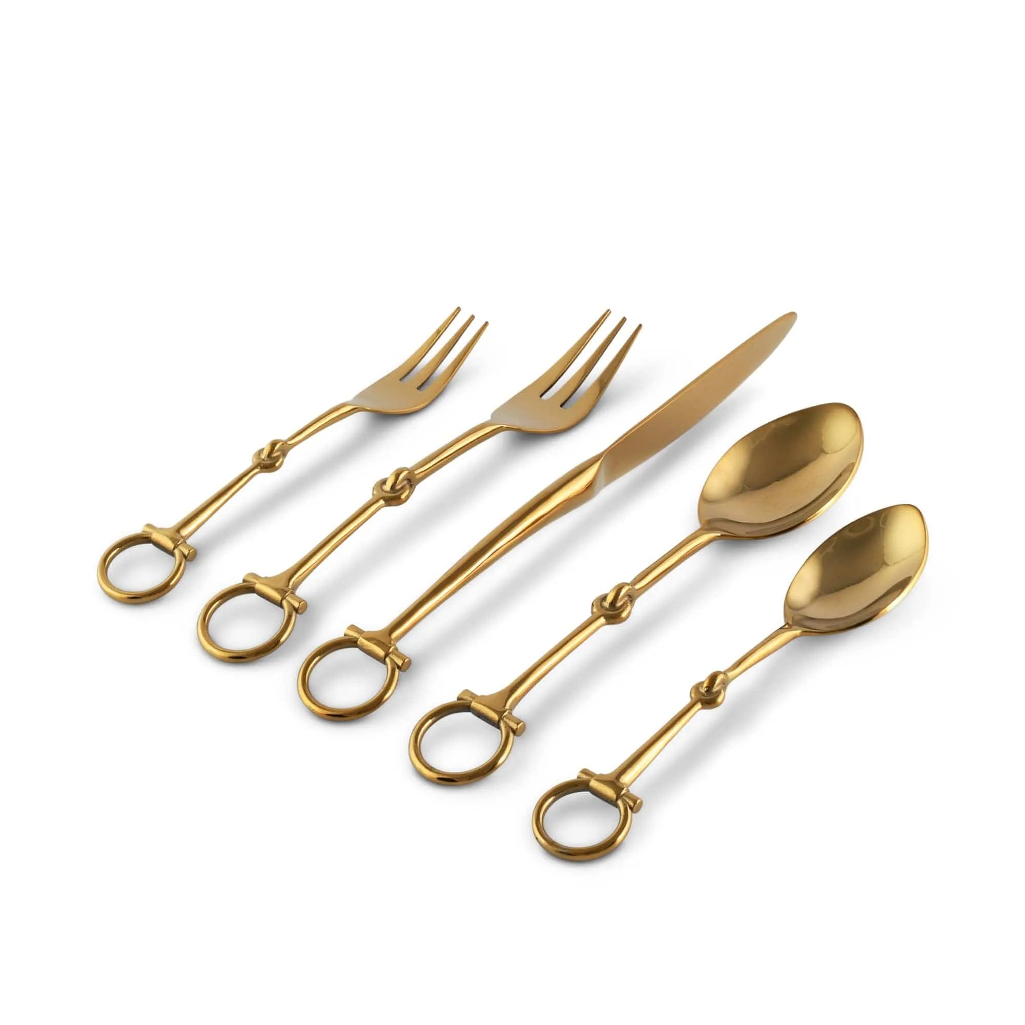 Bit Five piece Flatware Set - Stainless Steel Shiny Gold - The Mayfair Hall