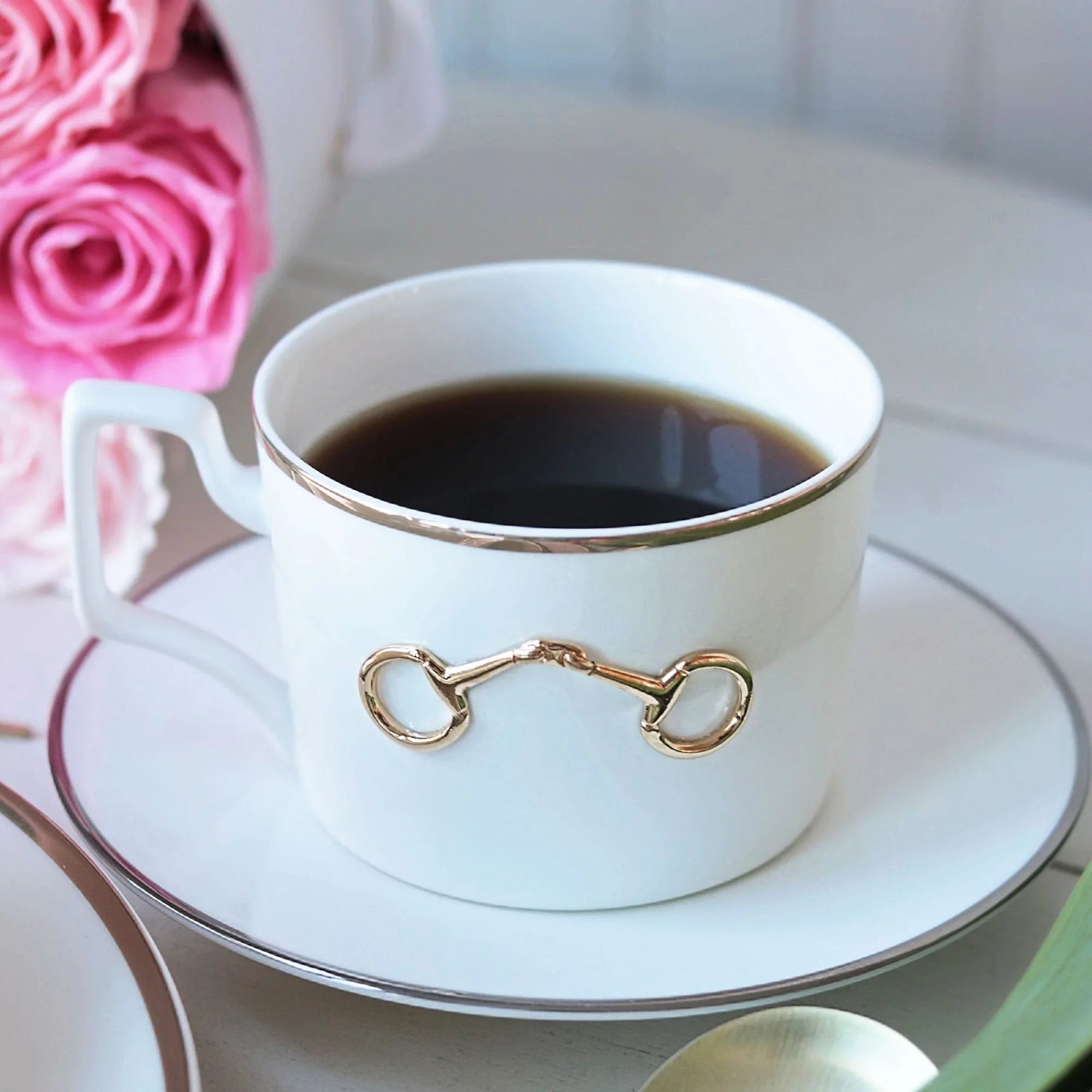 Gold Bit Bone China Cup and Saucer Gold Rim - The Mayfair Hall