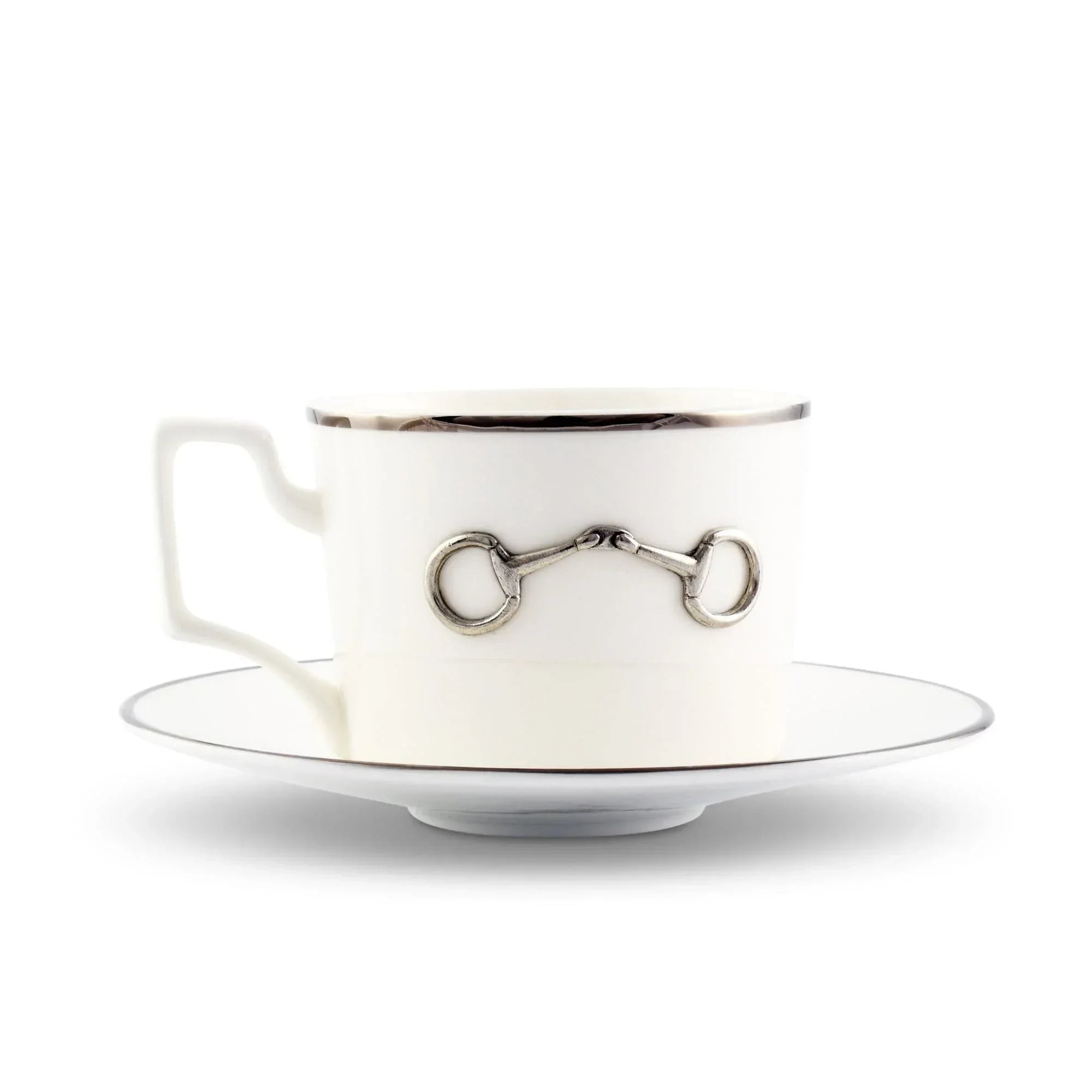 Pewter Bit Bone China Cup and Saucer Platinum Rim - The Mayfair Hall