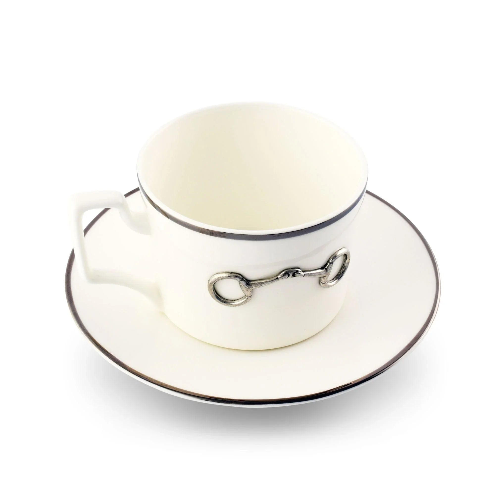 Pewter Bit Bone China Cup and Saucer Platinum Rim - The Mayfair Hall