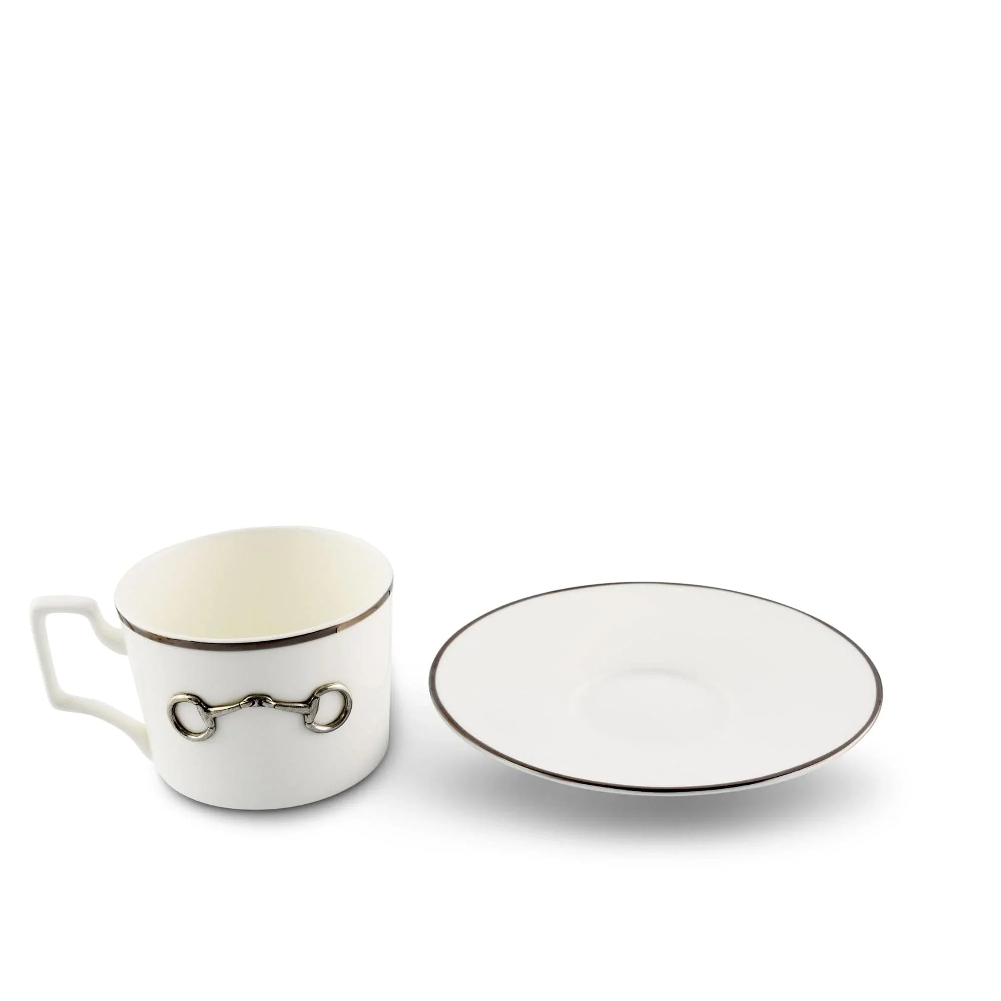 Pewter Bit Bone China Cup and Saucer Platinum Rim - The Mayfair Hall