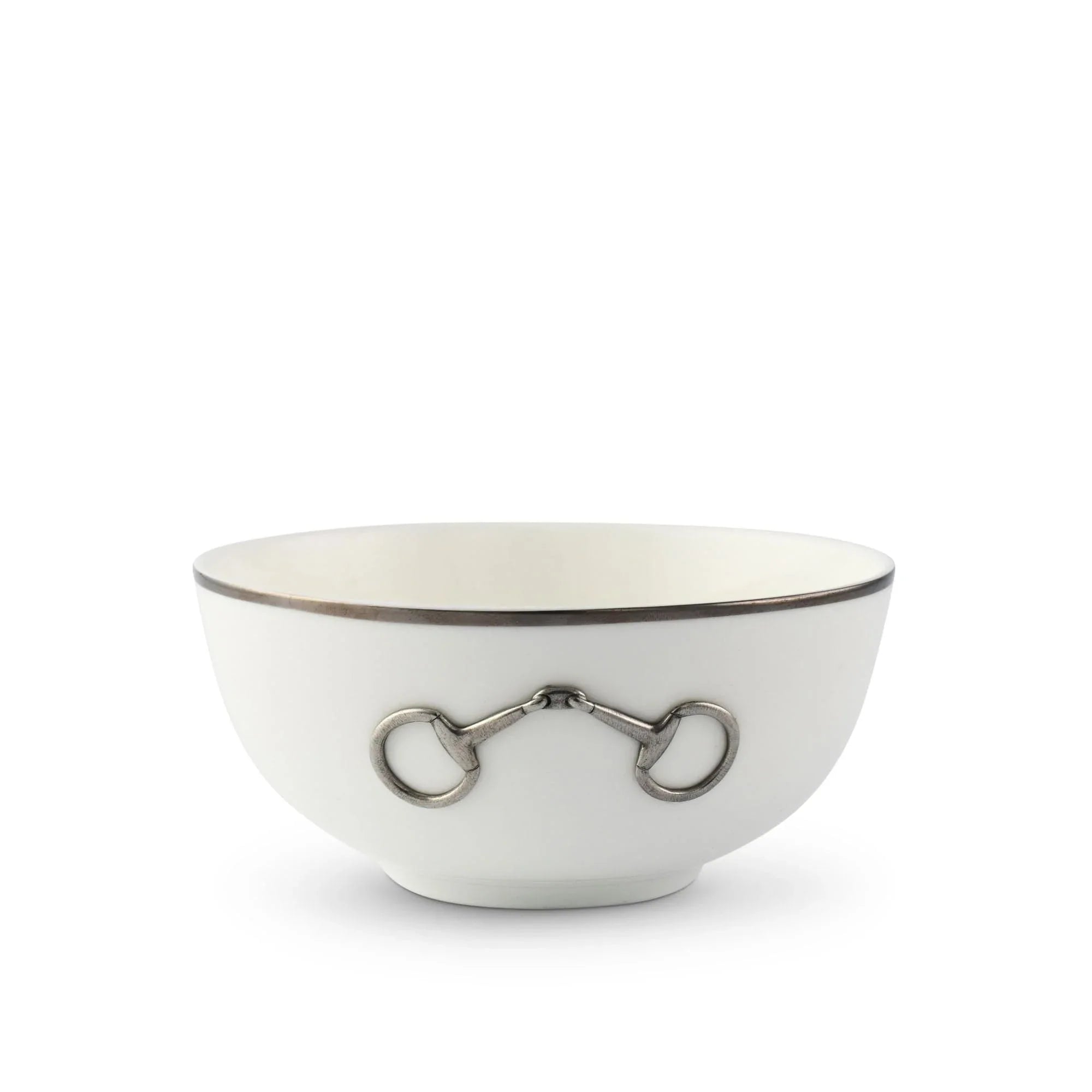 Pewter Bit Bone China Round Cereal Bowl Platinum Rim - The Mayfair Hall