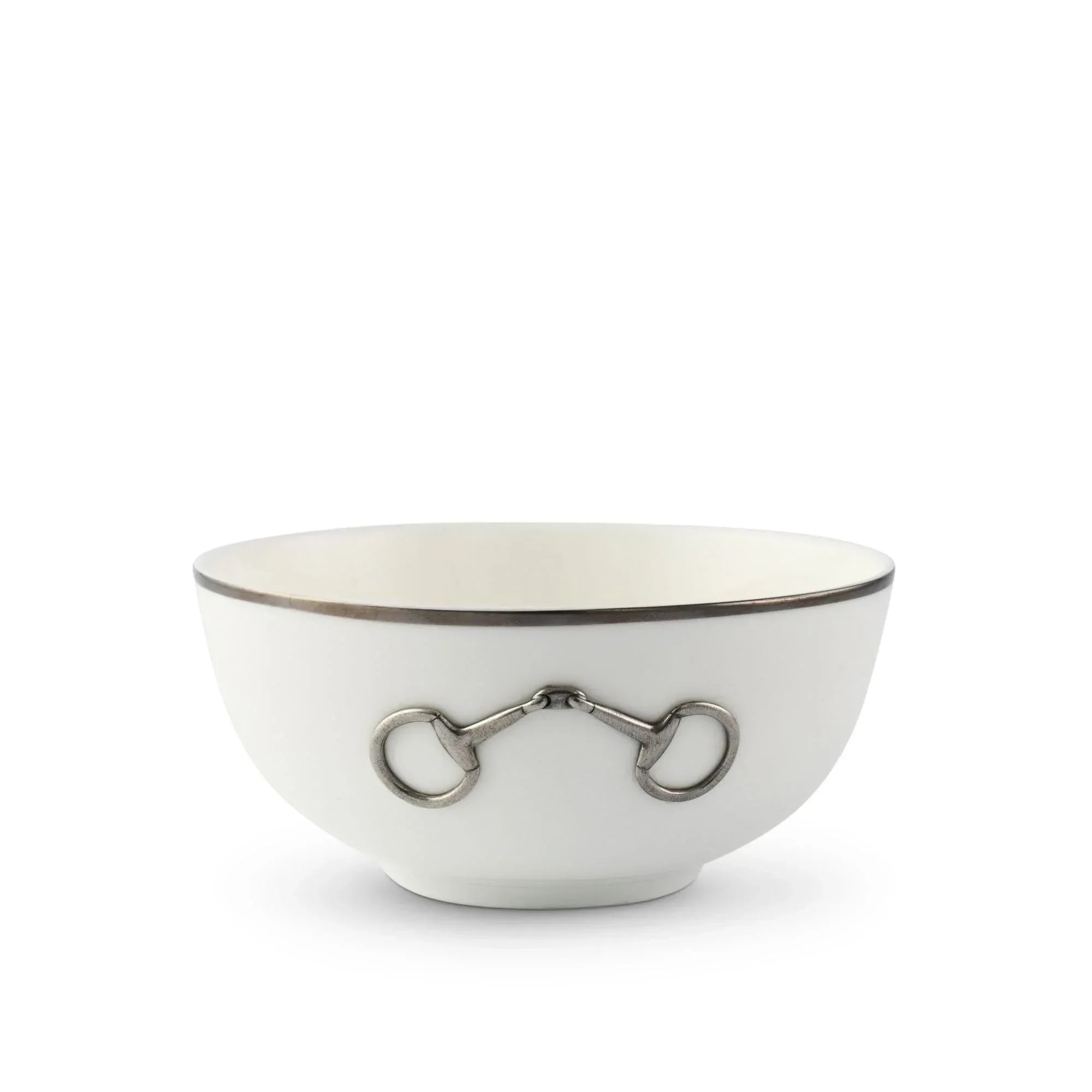 Pewter Bit Bone China Round Cereal Bowl Platinum Rim - The Mayfair Hall