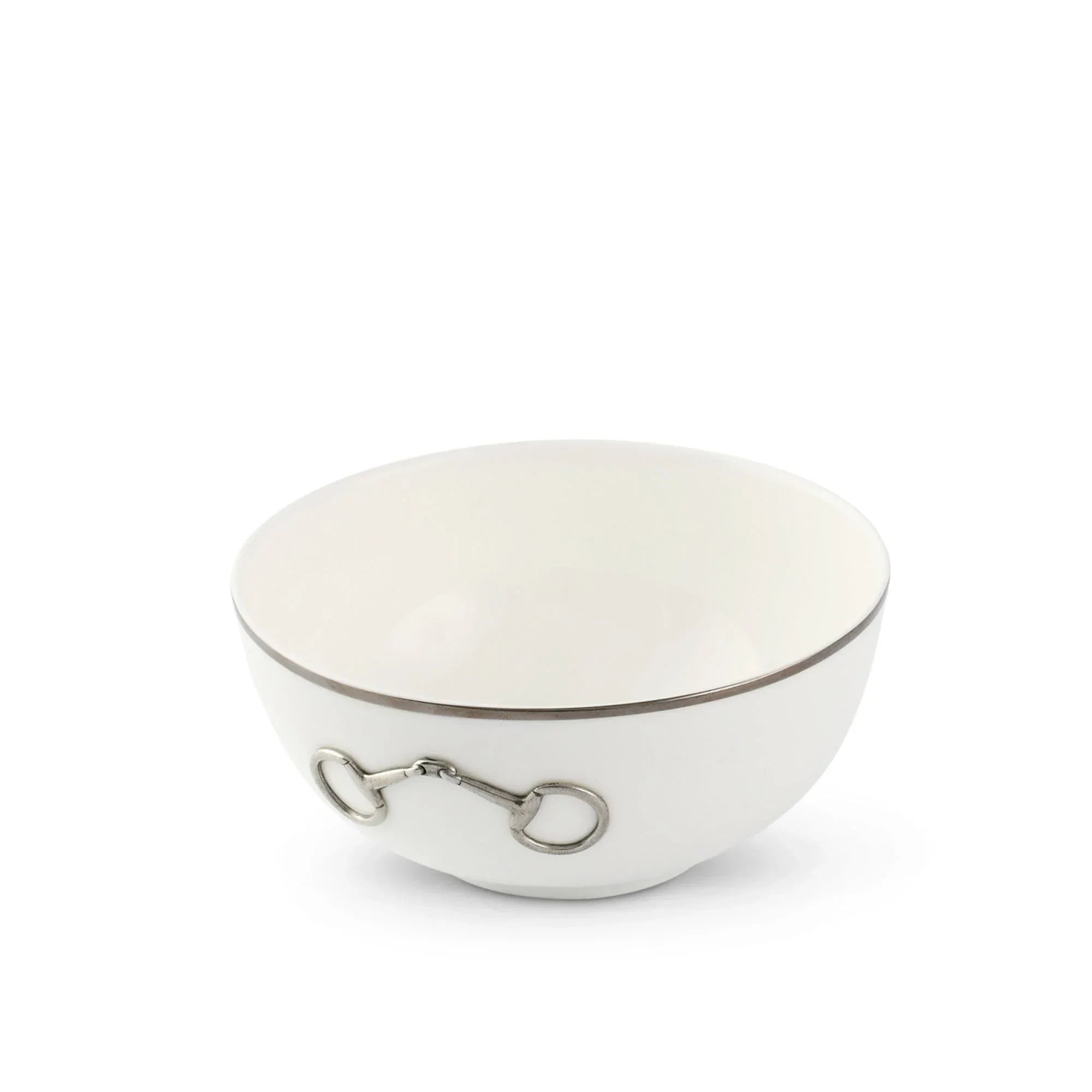 Pewter Bit Bone China Round Cereal Bowl Platinum Rim - The Mayfair Hall