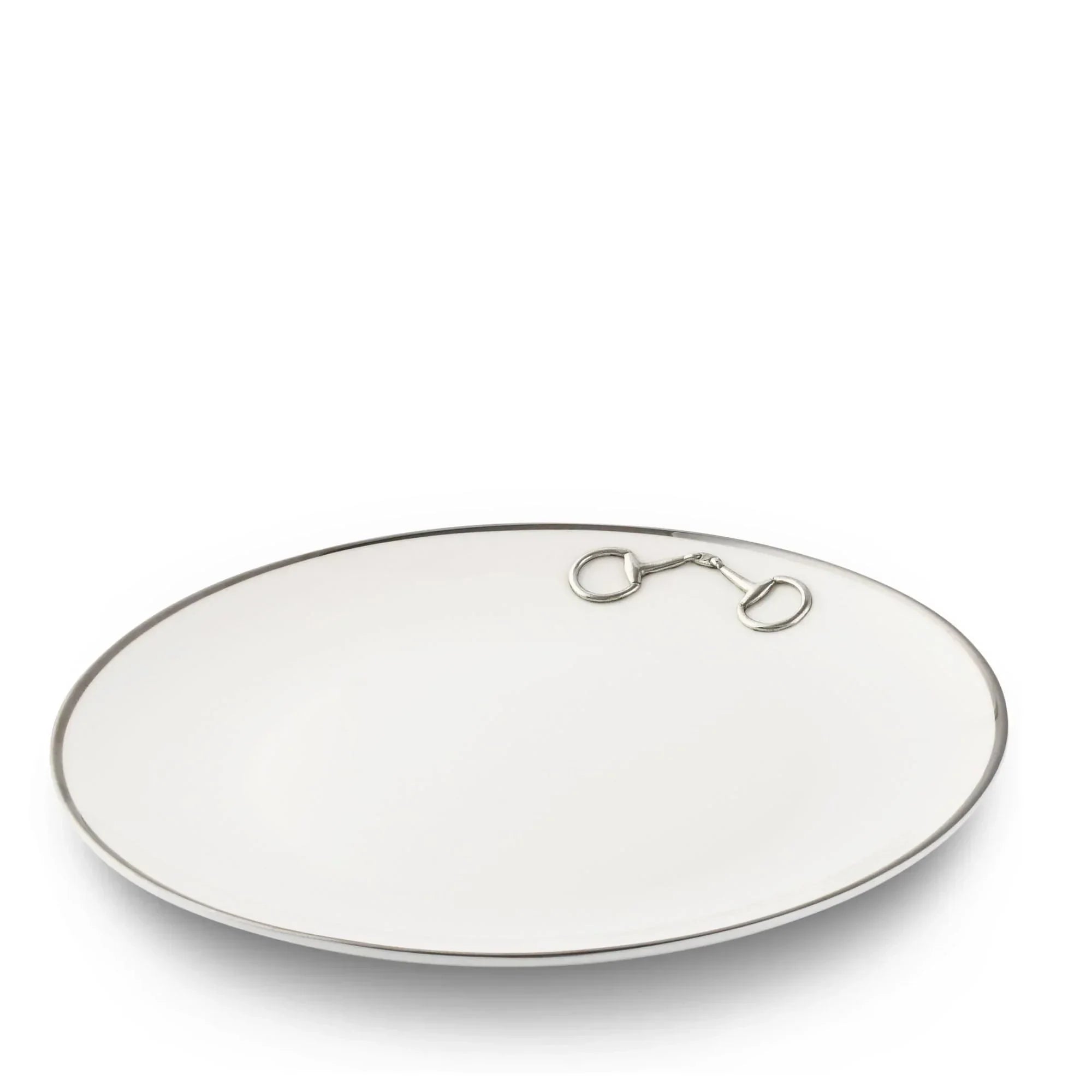 Pewter Bit Bone China Round Dinner Plate Platinum Rim - The Mayfair Hall