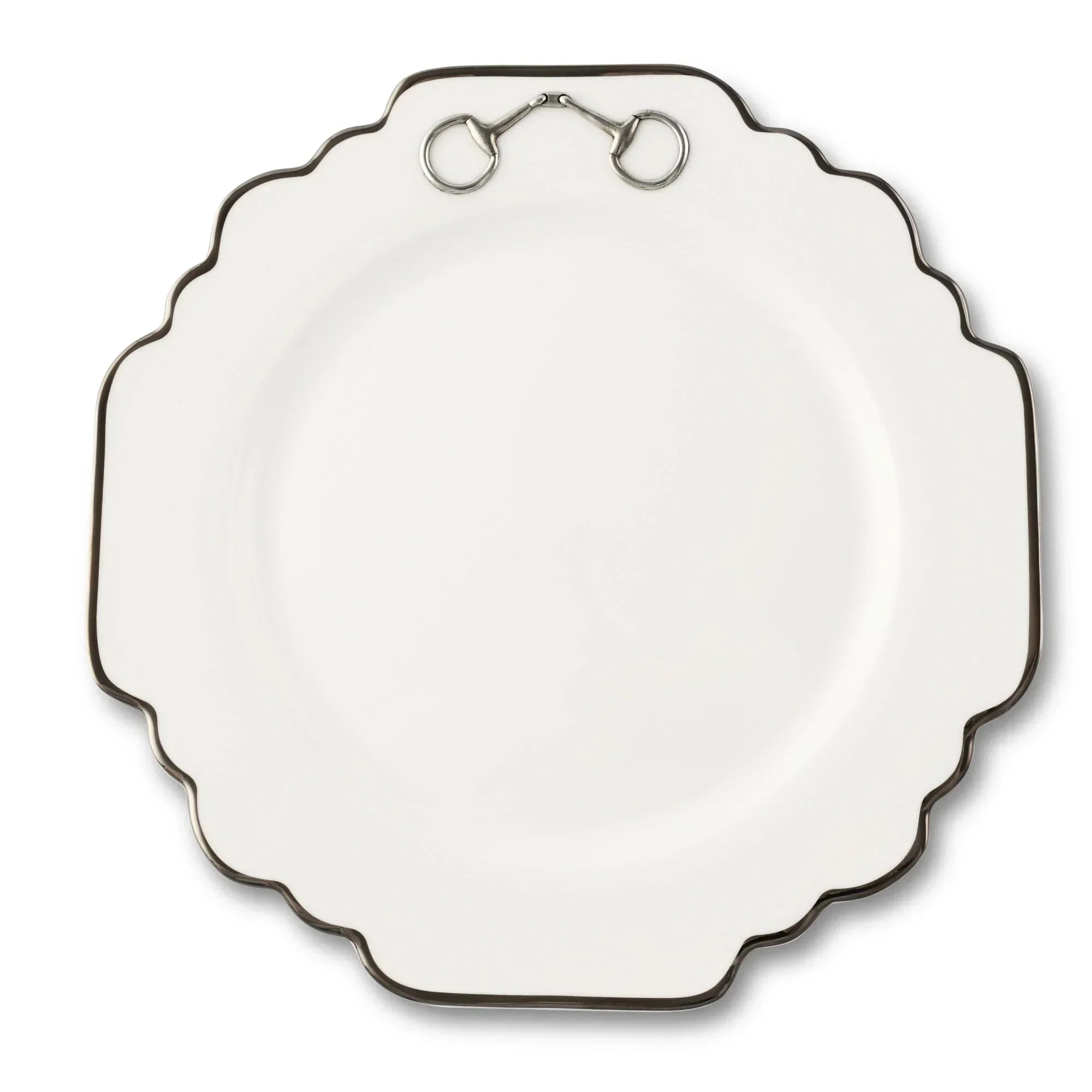 Pewter Bit Bone China Scallop Dinner Plate Platinum Rim - The Mayfair Hall