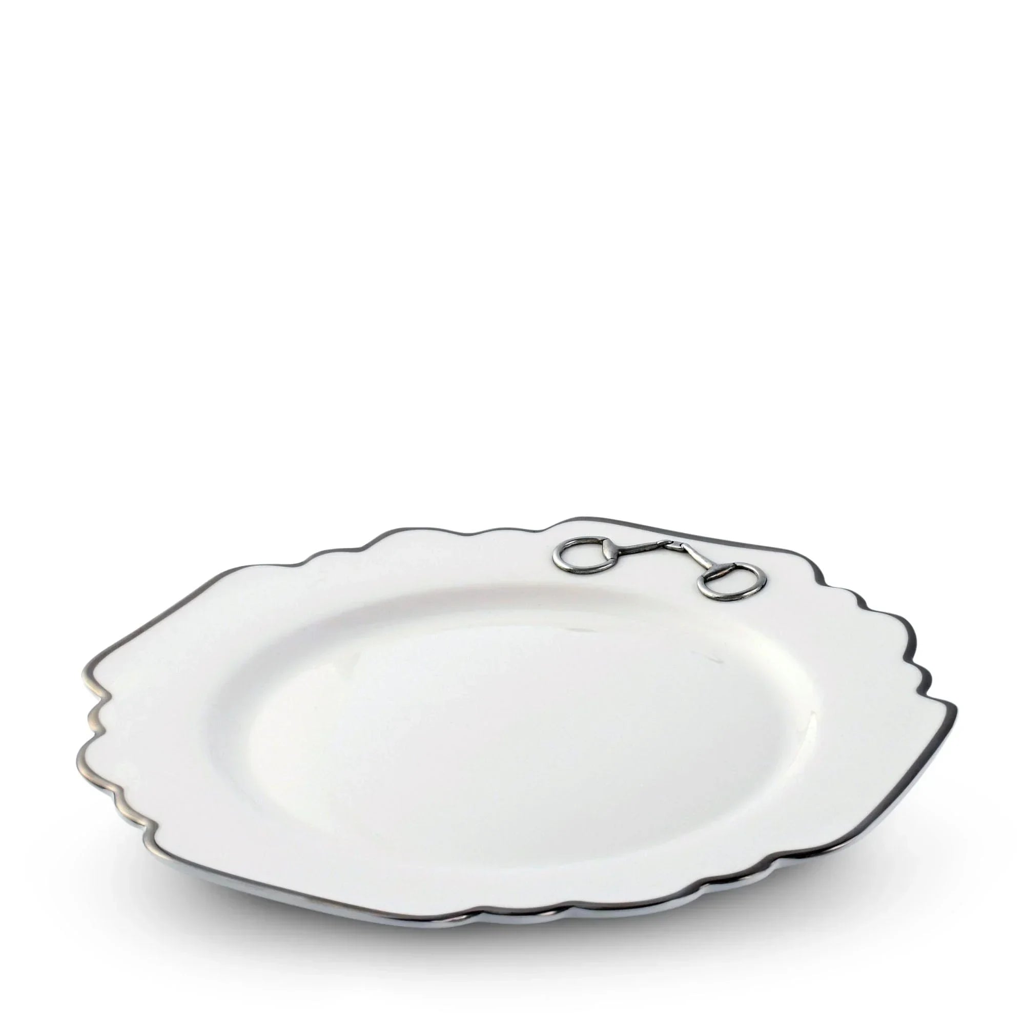 Pewter Bit Bone China Scallop Dinner Plate Platinum Rim - The Mayfair Hall