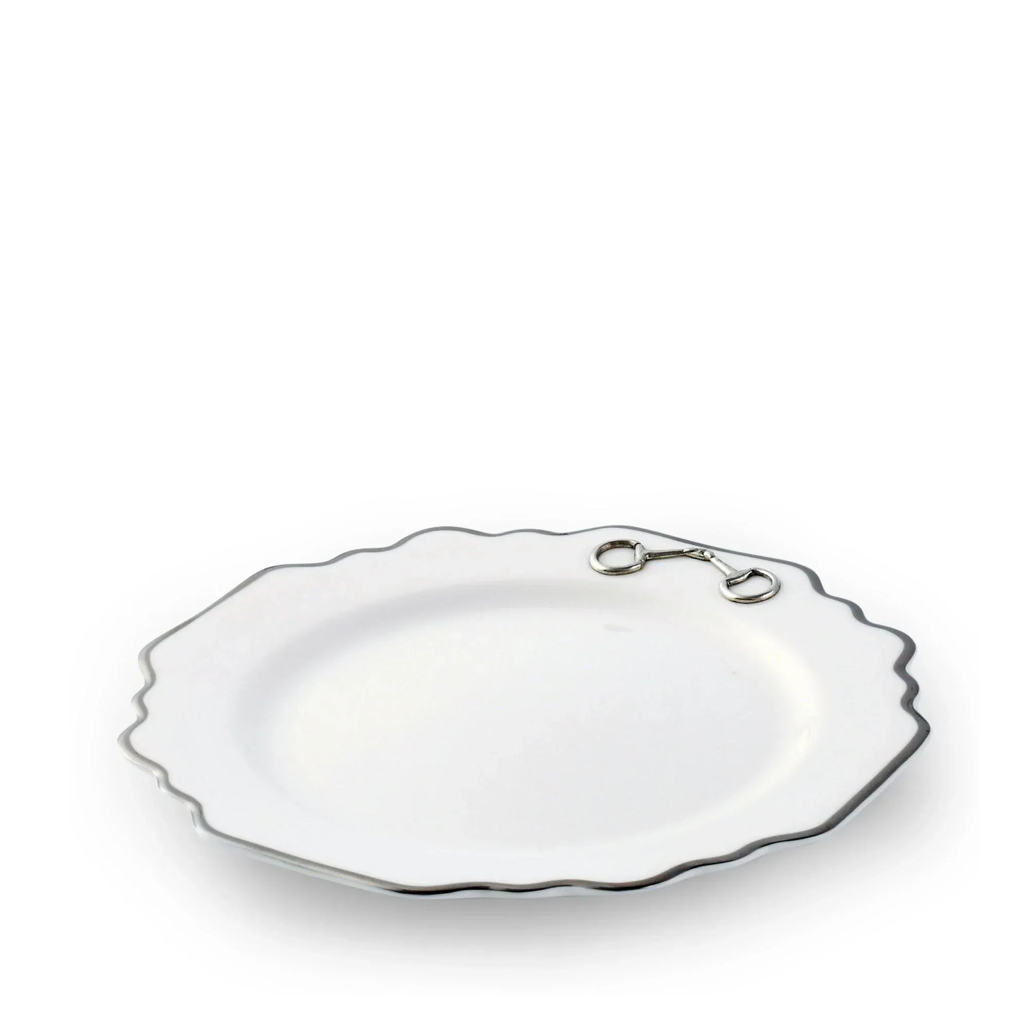 Pewter Bit Bone China Scallop Salad / Dessert Plate Platinum Rim - The Mayfair Hall