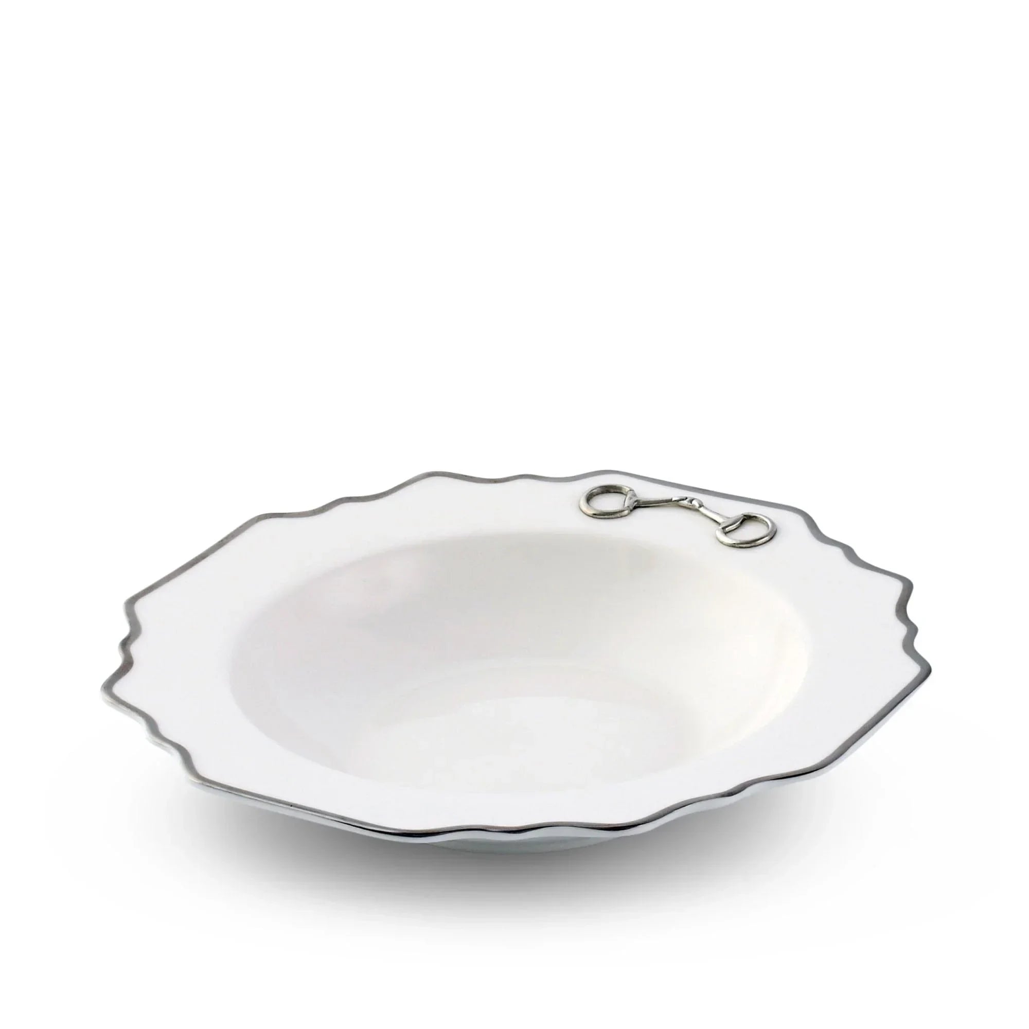 Pewter Bit Bone China Scallop Soup Plate Platinum Rim - The Mayfair Hall
