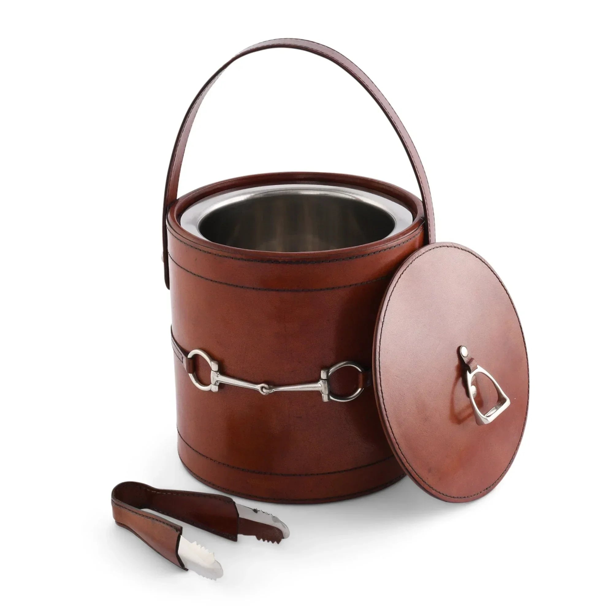 Premium Genuine Leather Bit Lidded Ice Bucket - The Mayfair Hall