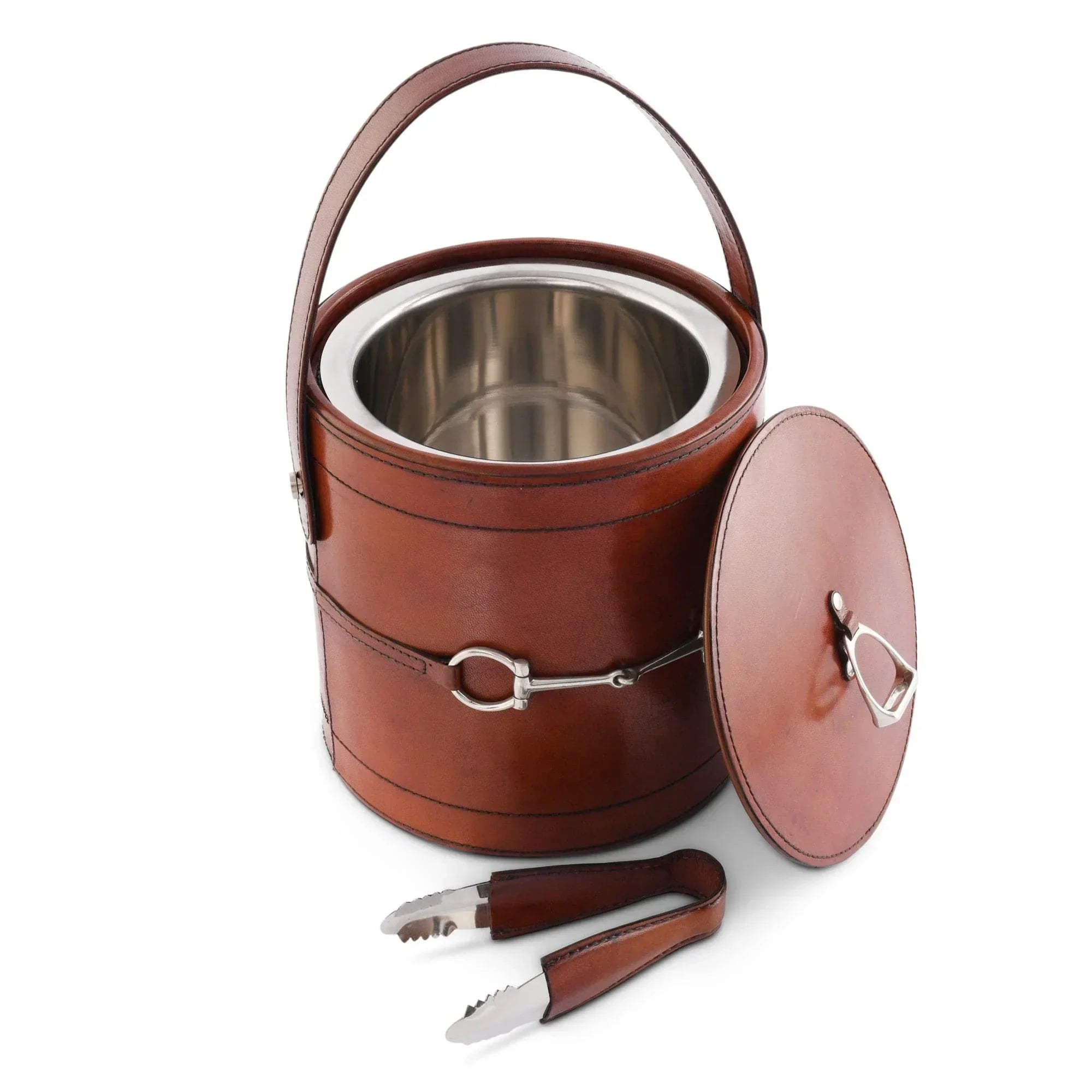 Premium Genuine Leather Bit Lidded Ice Bucket - The Mayfair Hall