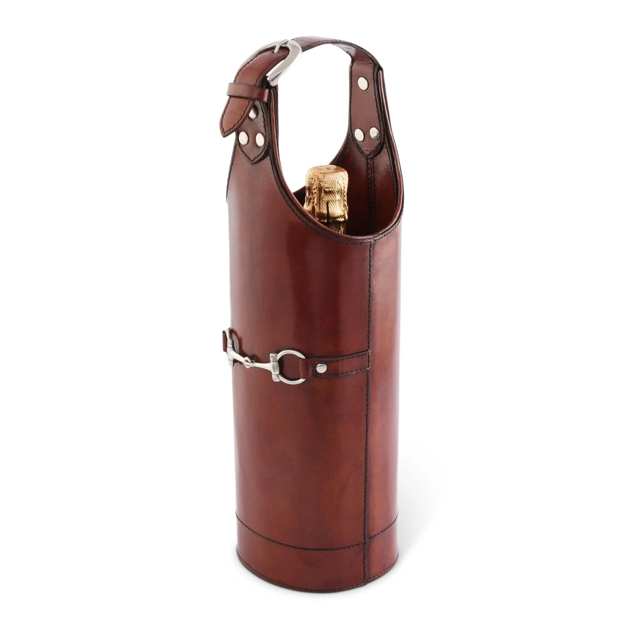 Premium Genuine Leather Bit Single Wine Bottle Carrier - The Mayfair Hall