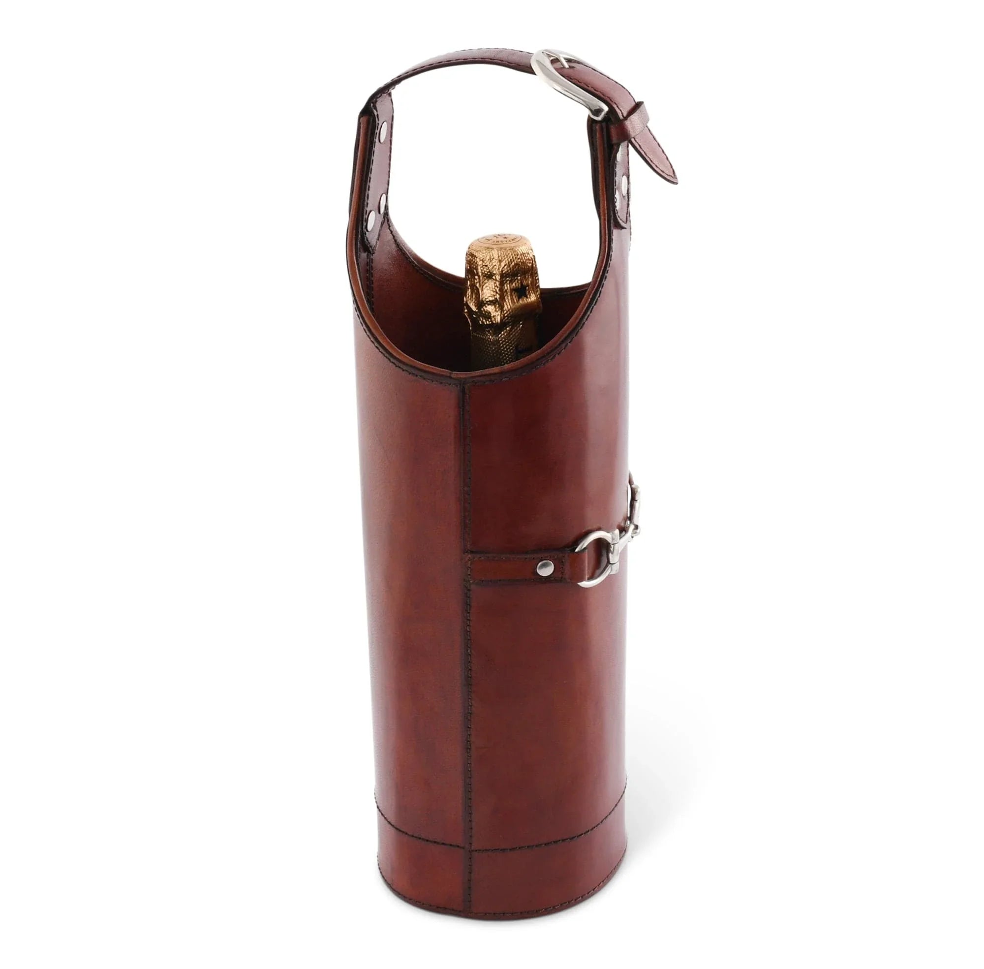Premium Genuine Leather Bit Single Wine Bottle Carrier - The Mayfair Hall