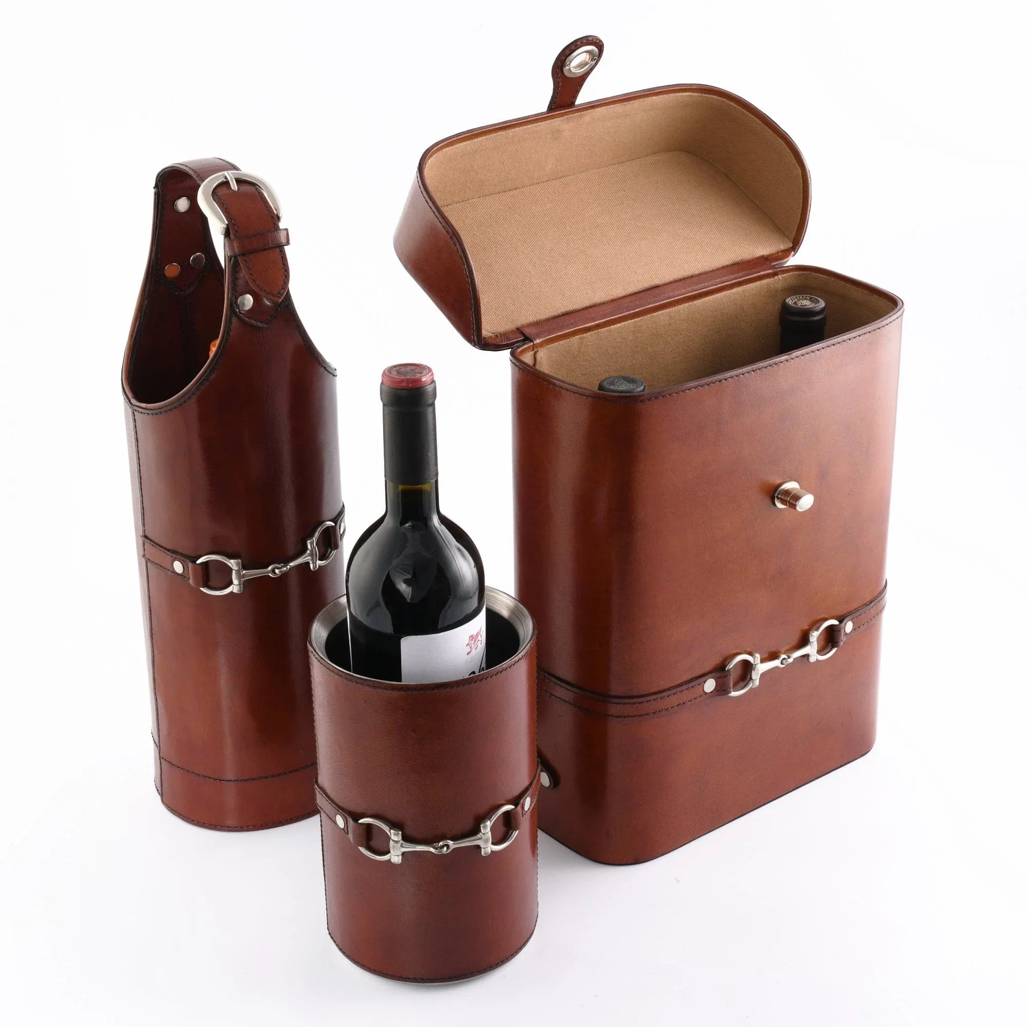 Premium Genuine Leather Bit Single Wine Bottle Carrier - The Mayfair Hall