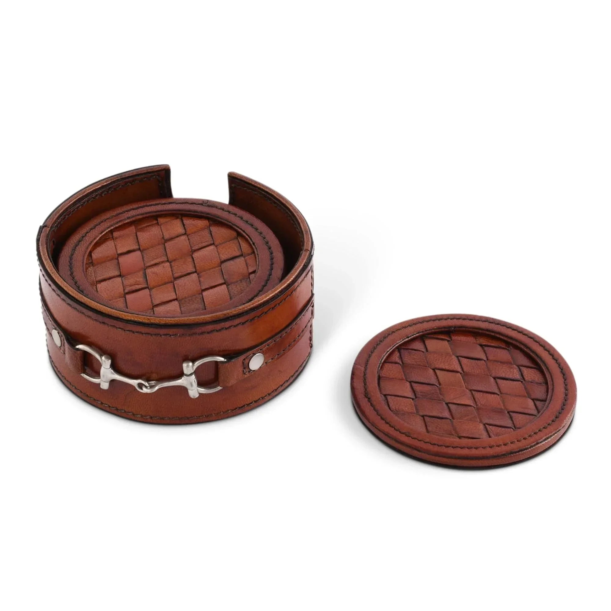 Premium Genuine Leather Coaster Set Bit - Set of 6 - The Mayfair Hall