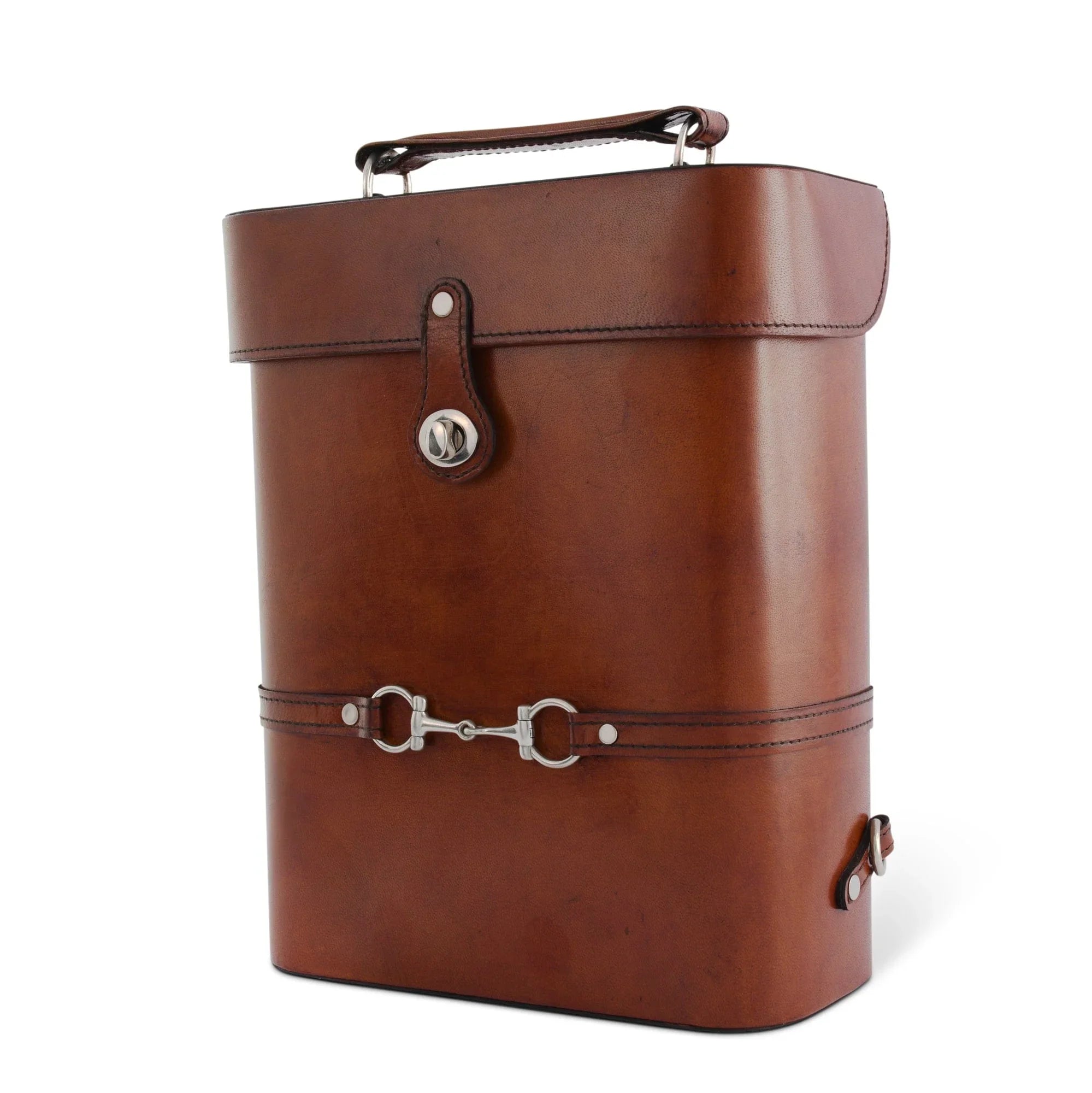 Premium Genuine Leather Double Wine Bottle Carrier / Tote with Bit Design - The Mayfair Hall
