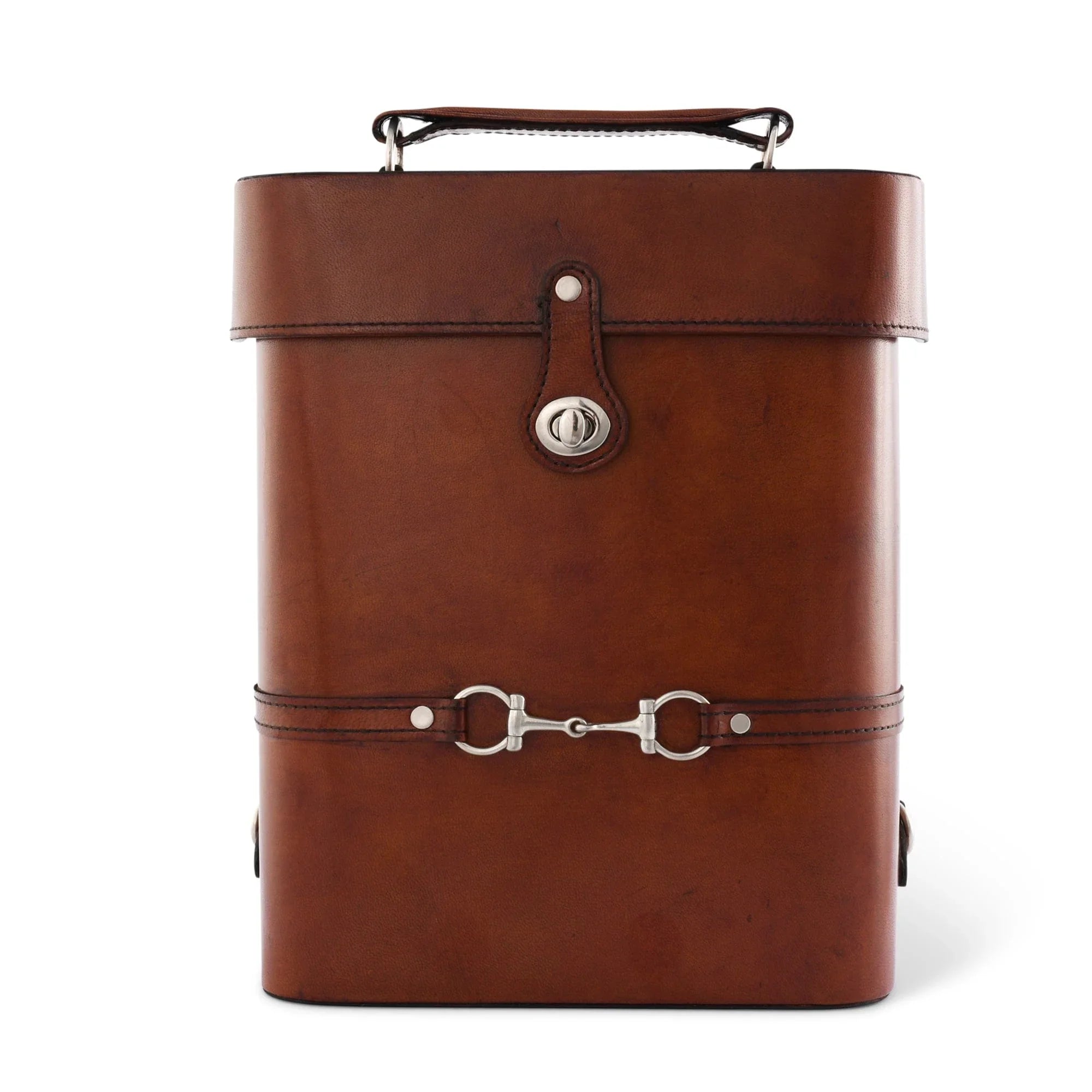 Premium Genuine Leather Double Wine Bottle Carrier / Tote with Bit Design - The Mayfair Hall