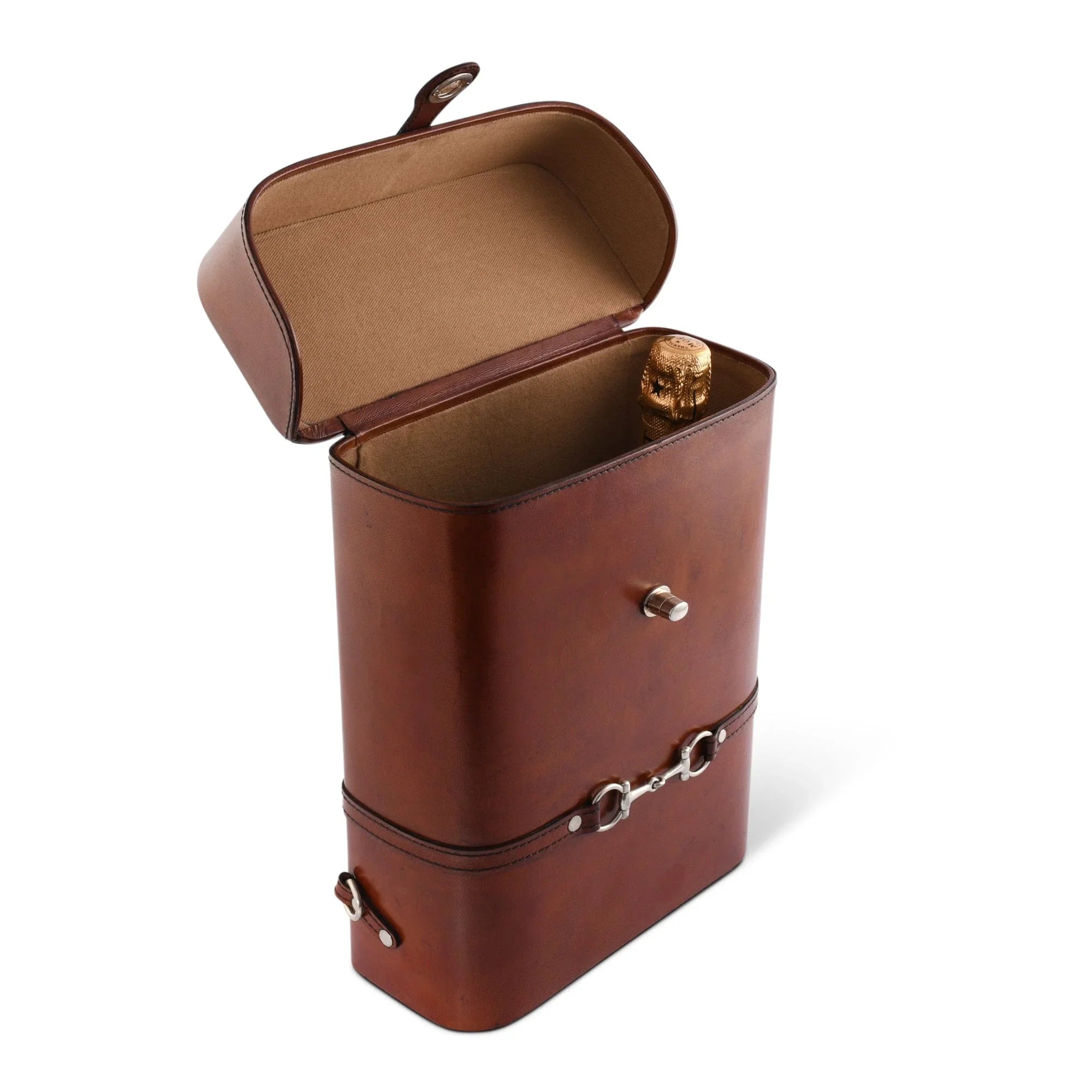 Premium Genuine Leather Double Wine Bottle Carrier / Tote with Bit Design - The Mayfair Hall
