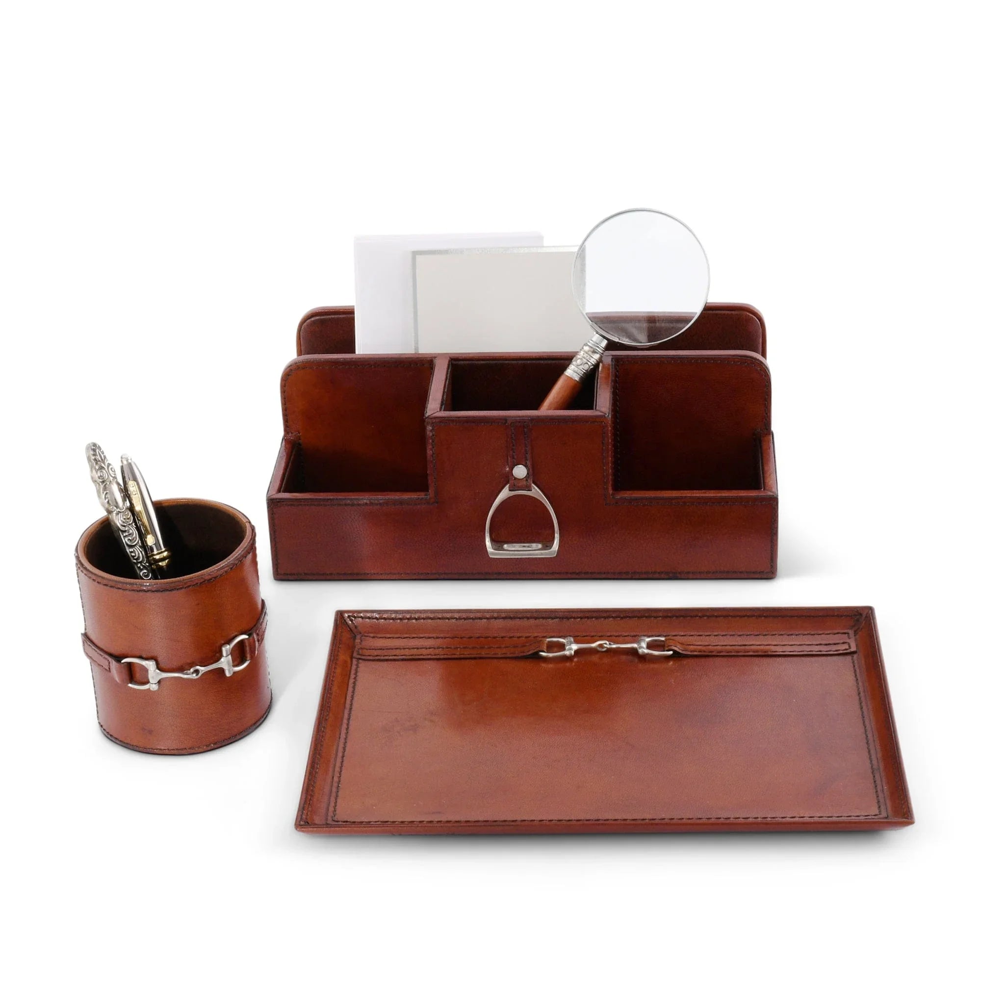 Premium Genuine Leather Stirrup Desk Organizer for Office - The Mayfair Hall