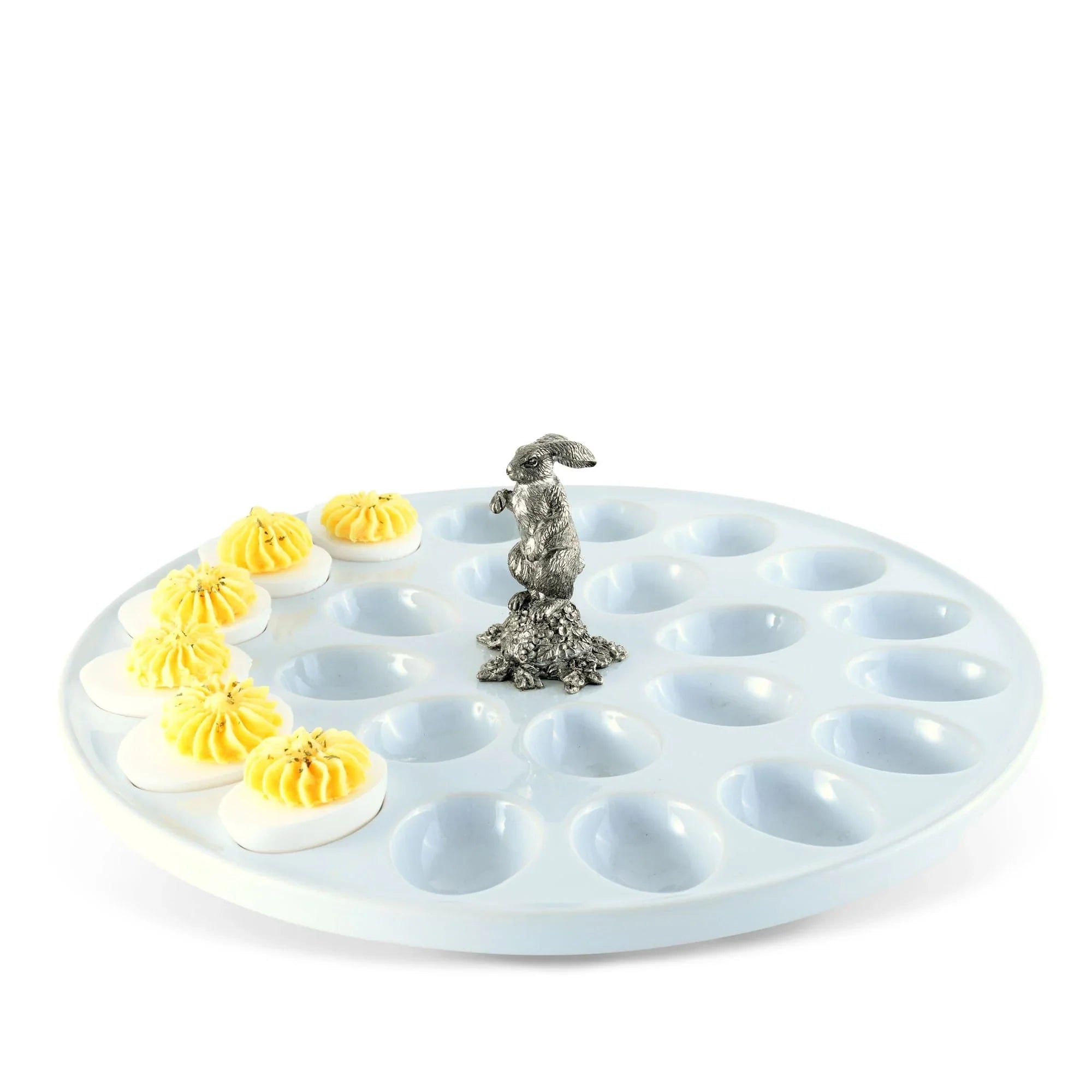 Deviled Egg Tray with Pewter Standing Rabbit - The Mayfair Hall
