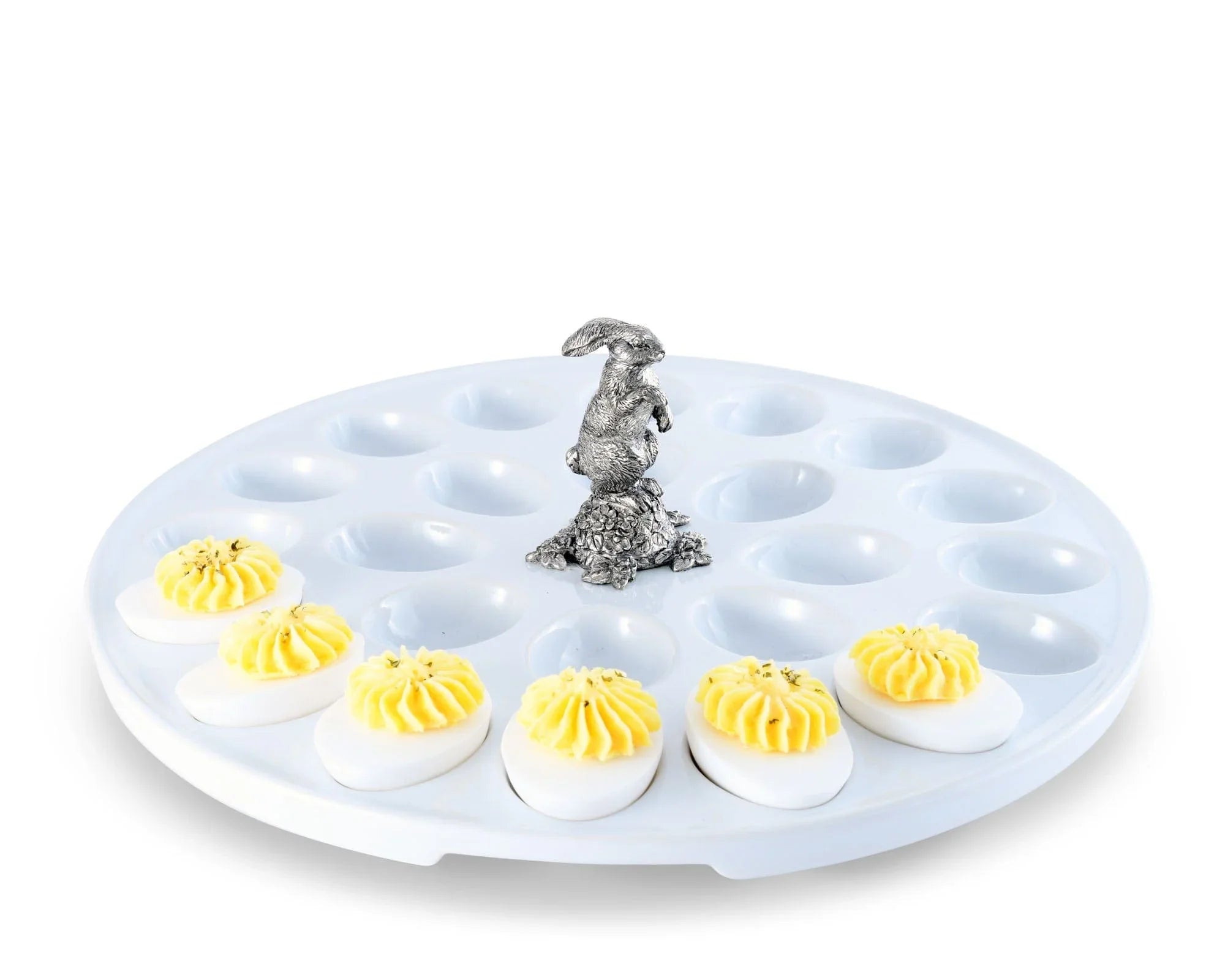 Deviled Egg Tray with Pewter Standing Rabbit - The Mayfair Hall