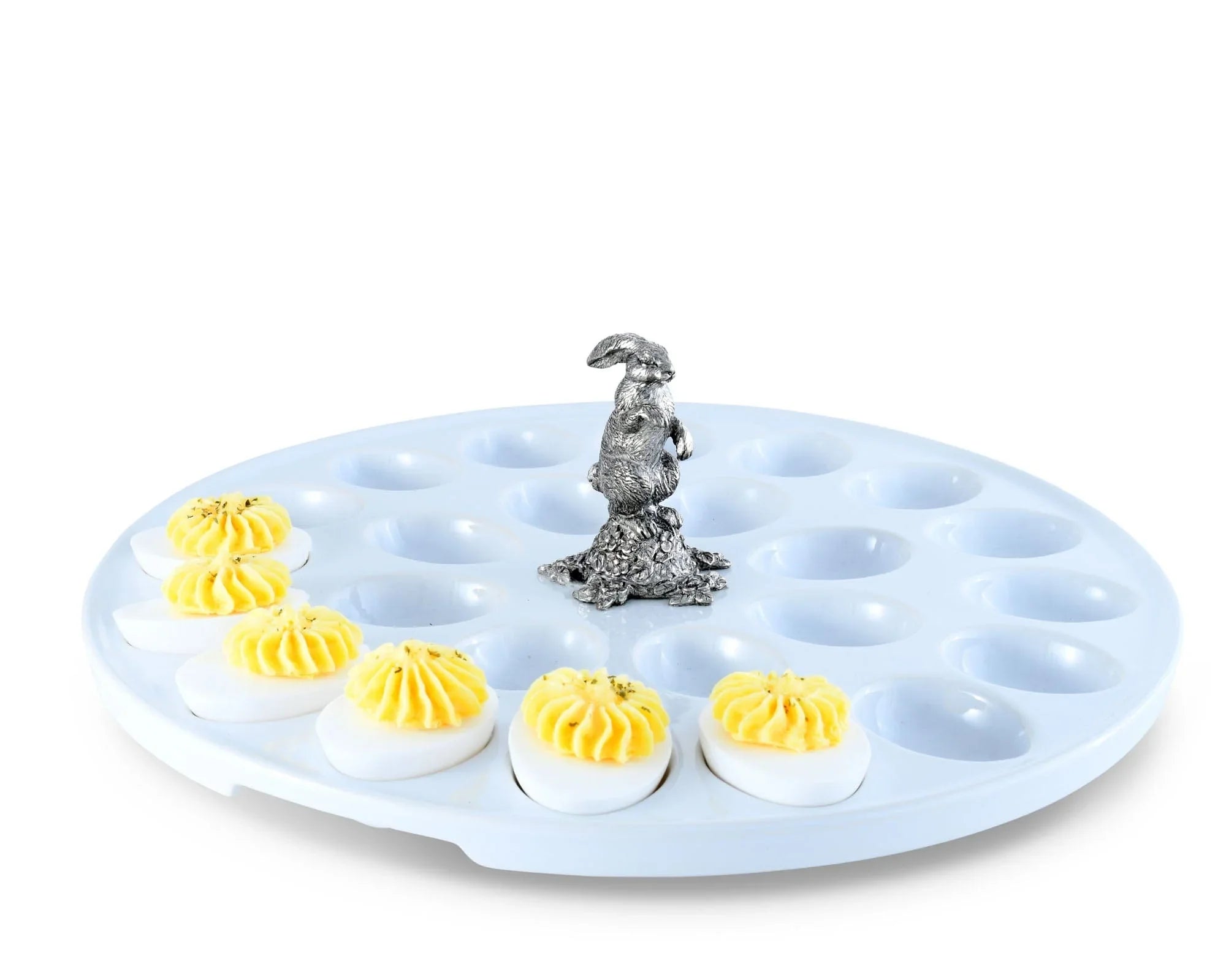 Deviled Egg Tray with Pewter Standing Rabbit - The Mayfair Hall
