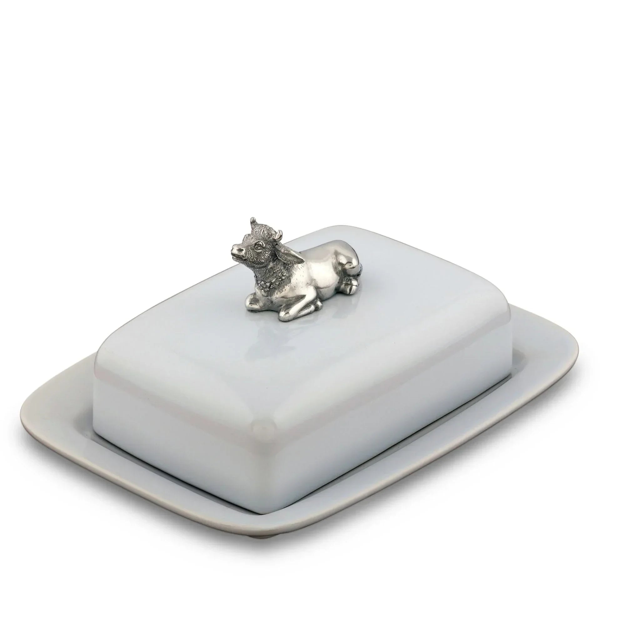 Stoneware Butter Dish with Pewter Mabel the Cow - The Mayfair Hall