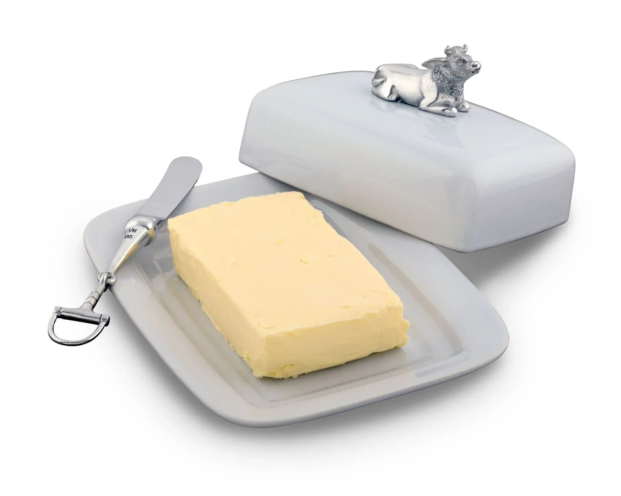 Stoneware Butter Dish with Pewter Mabel the Cow - The Mayfair Hall