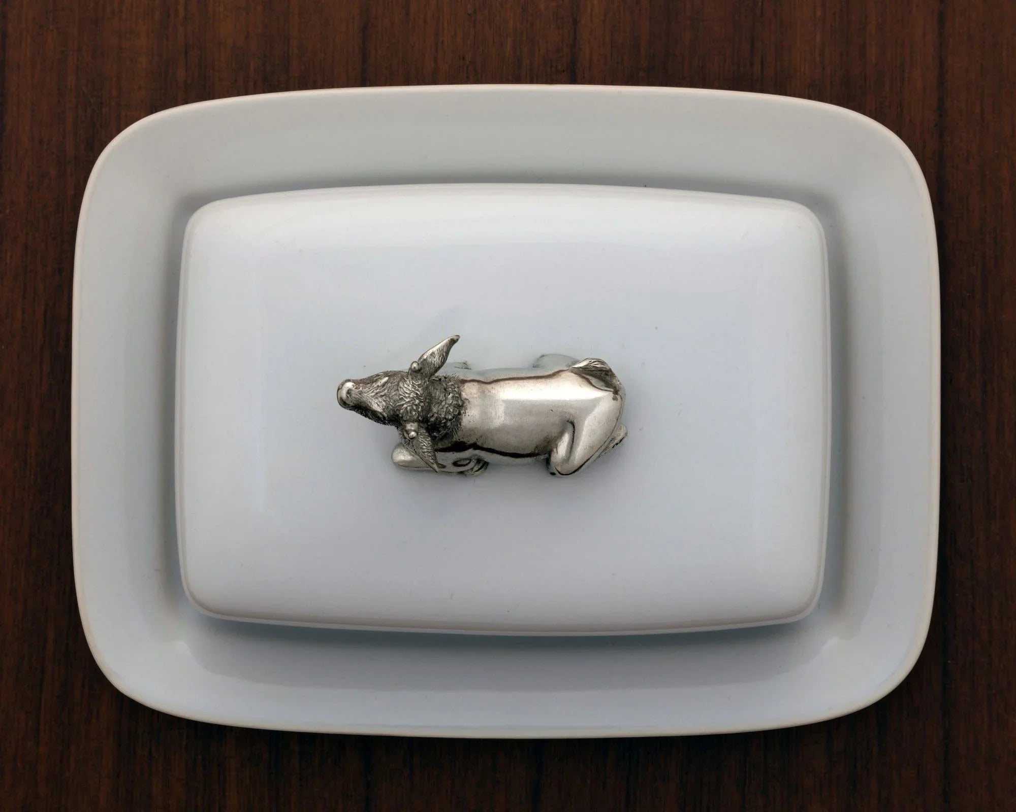 Stoneware Butter Dish with Pewter Mabel the Cow - The Mayfair Hall