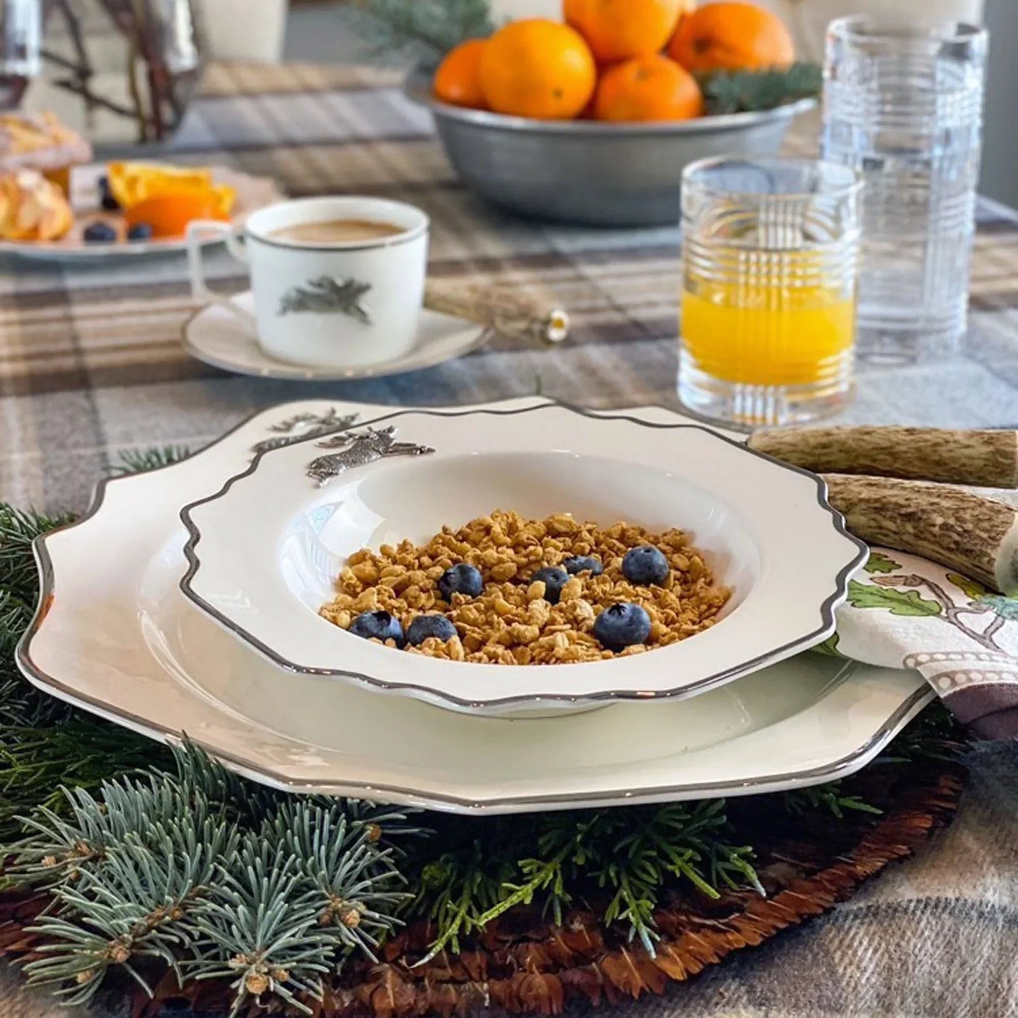 Running Elk Bone China Scallop Charger Platinum Rim - The Mayfair Hall