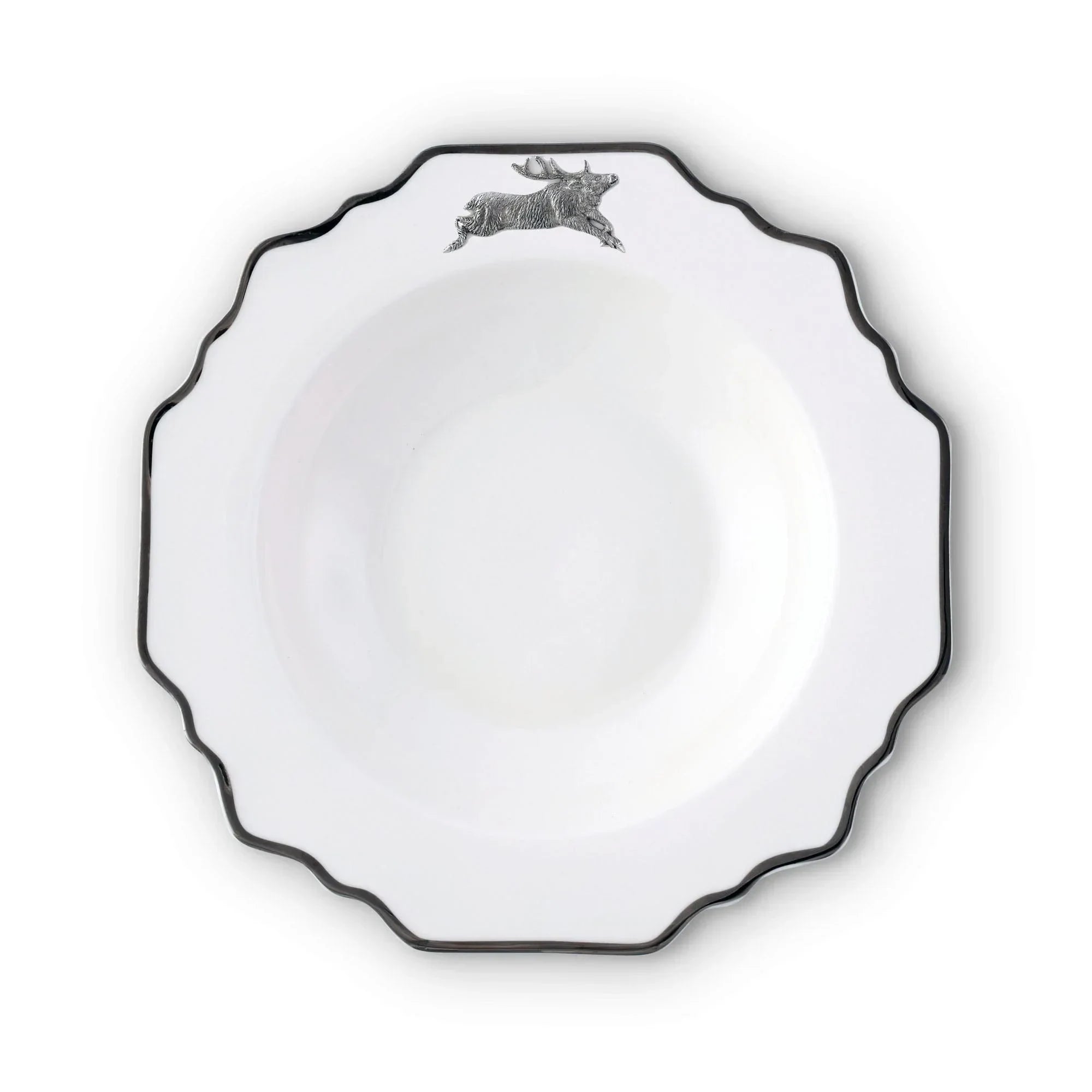 Running Elk Bone China Scallop Soup Plate Platinum Rim - The Mayfair Hall