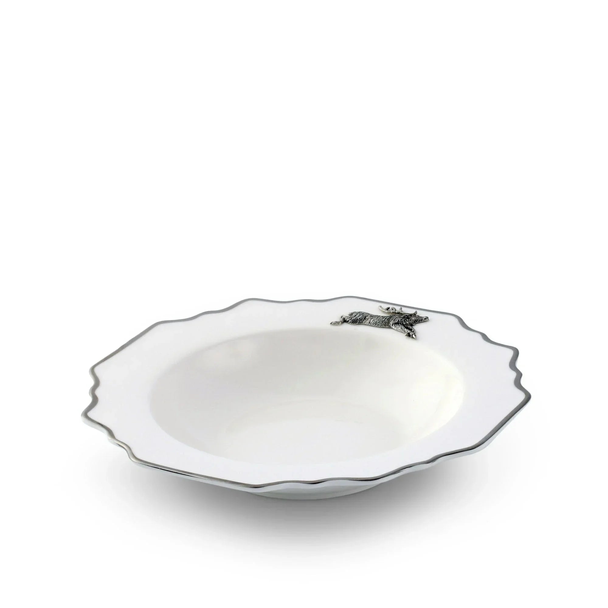 Running Elk Bone China Scallop Soup Plate Platinum Rim - The Mayfair Hall