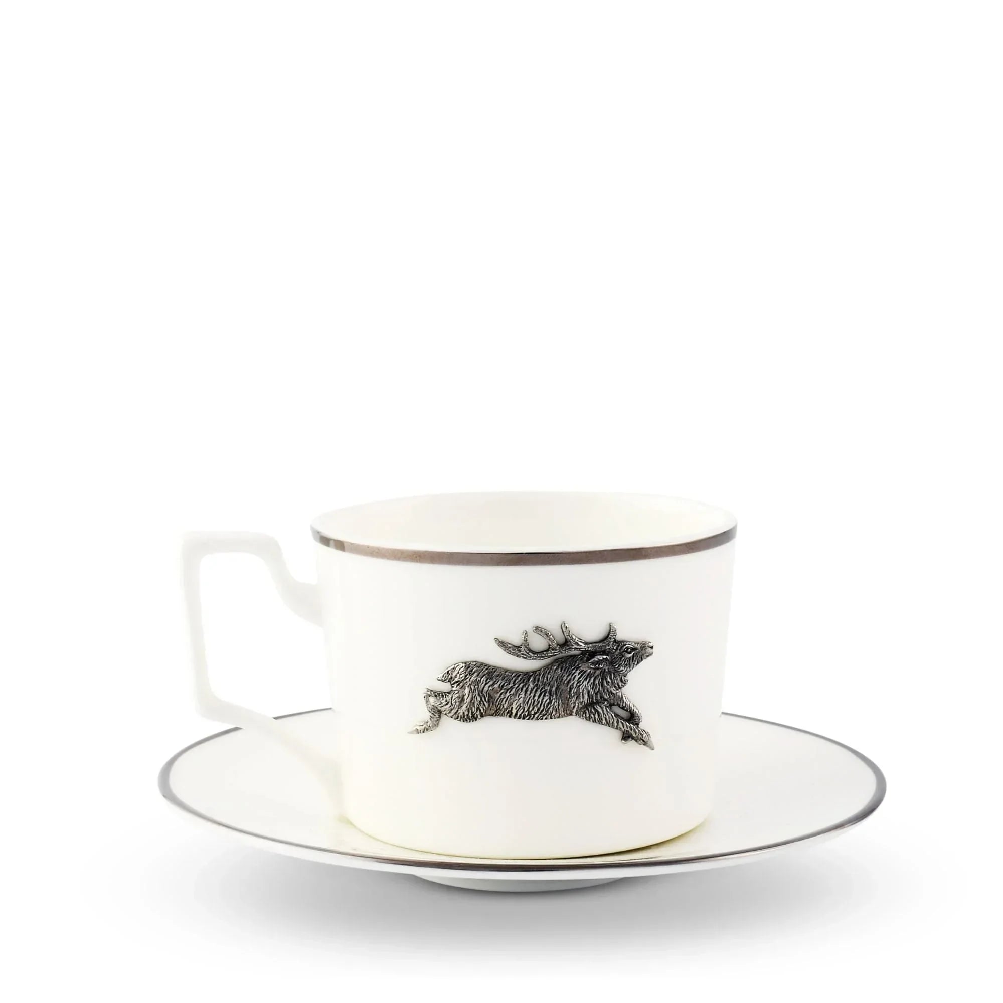 Running Elk Cup and Saucer Bone China Platinum Rim - The Mayfair Hall