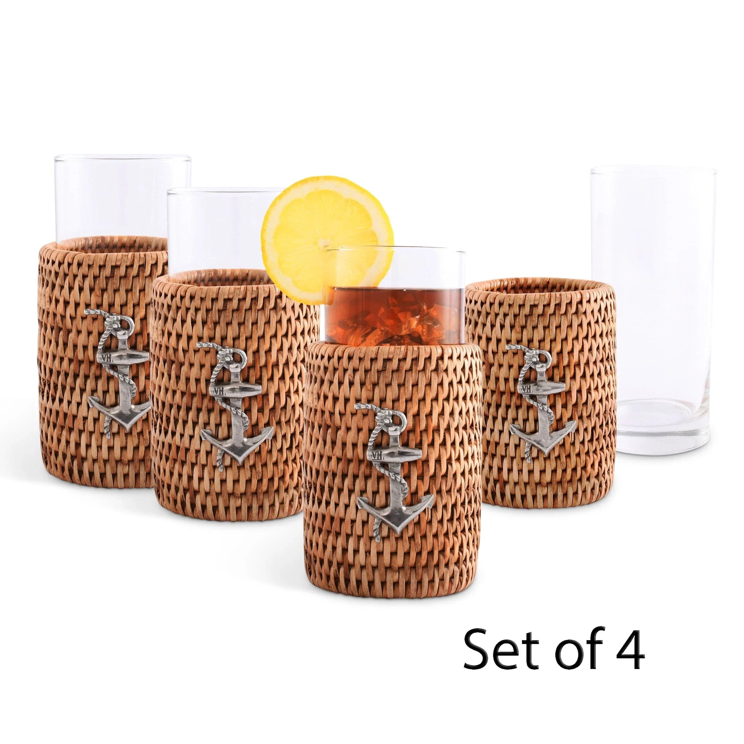 Anchor Drinking Glass Covered with Hand Woven Wicker Rattan - Set of 4 - The Mayfair Hall