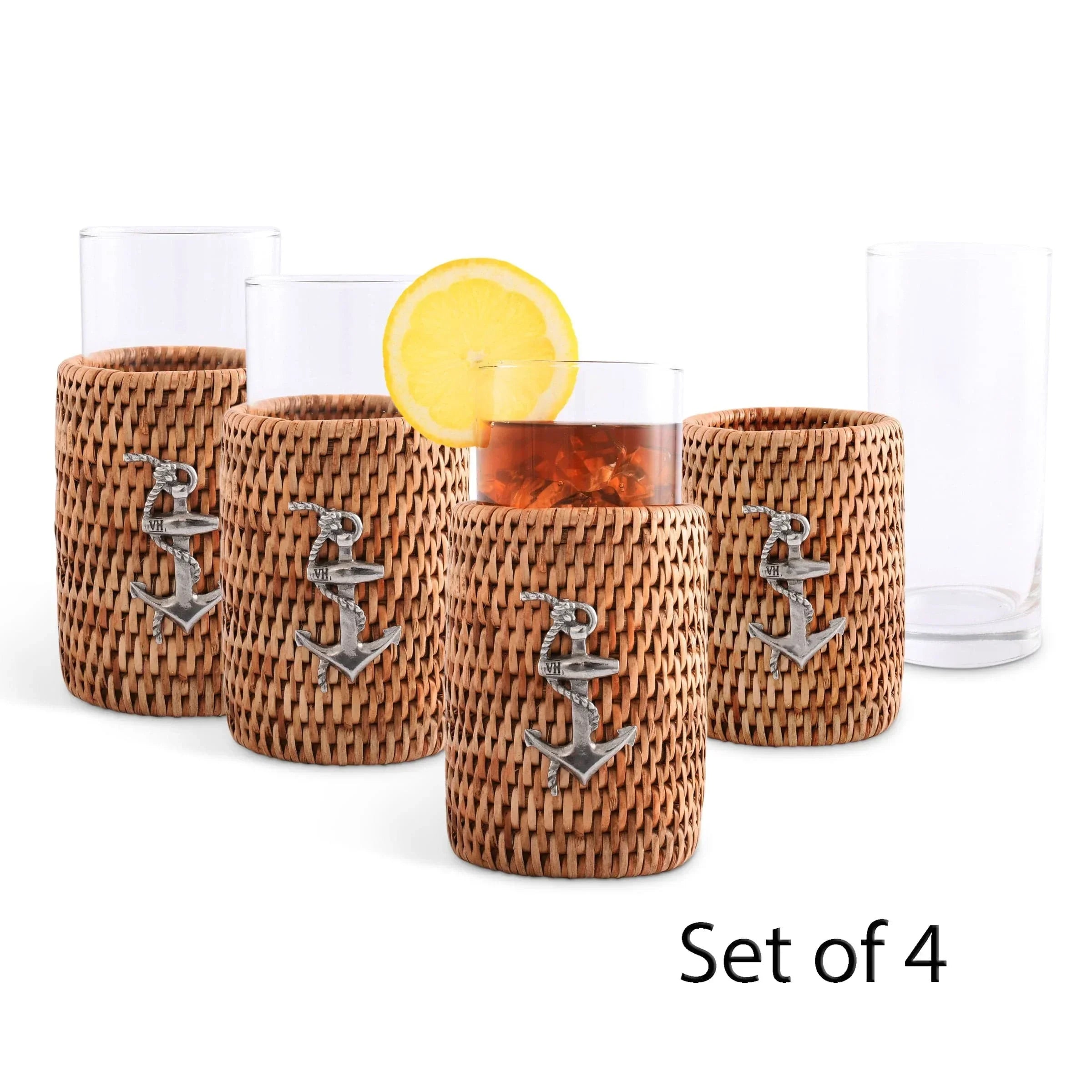 Anchor Drinking Glass Covered with Hand Woven Wicker Rattan - Set of 4 - The Mayfair Hall