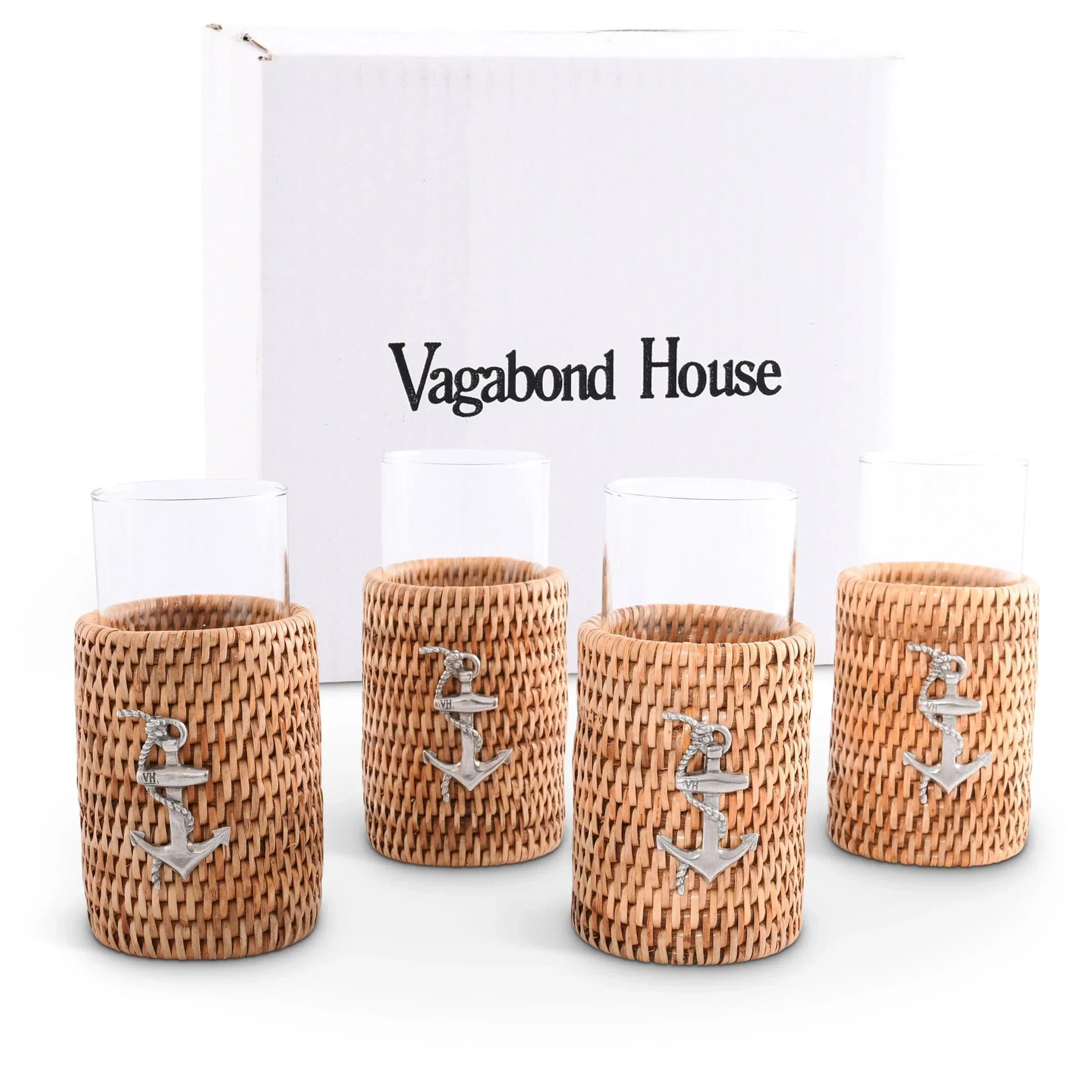 Anchor Drinking Glass Covered with Hand Woven Wicker Rattan - Set of 4 - The Mayfair Hall