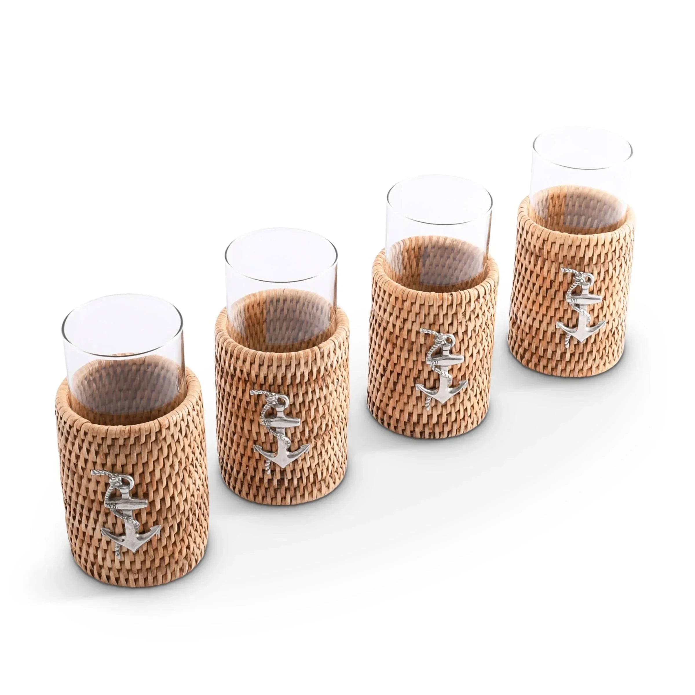 Anchor Drinking Glass Covered with Hand Woven Wicker Rattan - Set of 4 - The Mayfair Hall